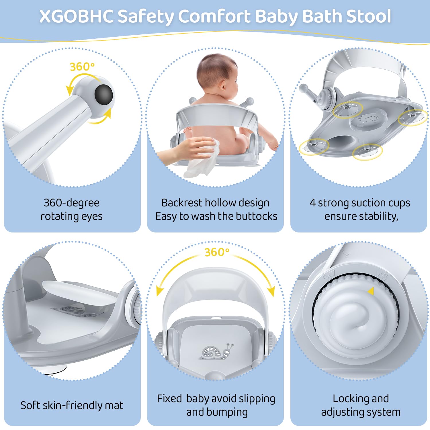 Baby Badstoeltje 6-12 Maanden Opvouwbaar badstoeltje met 3 gratis badspeeltjes en 4 veiligheidszuignappen | Comfortabele badervaring in grijze kleur
