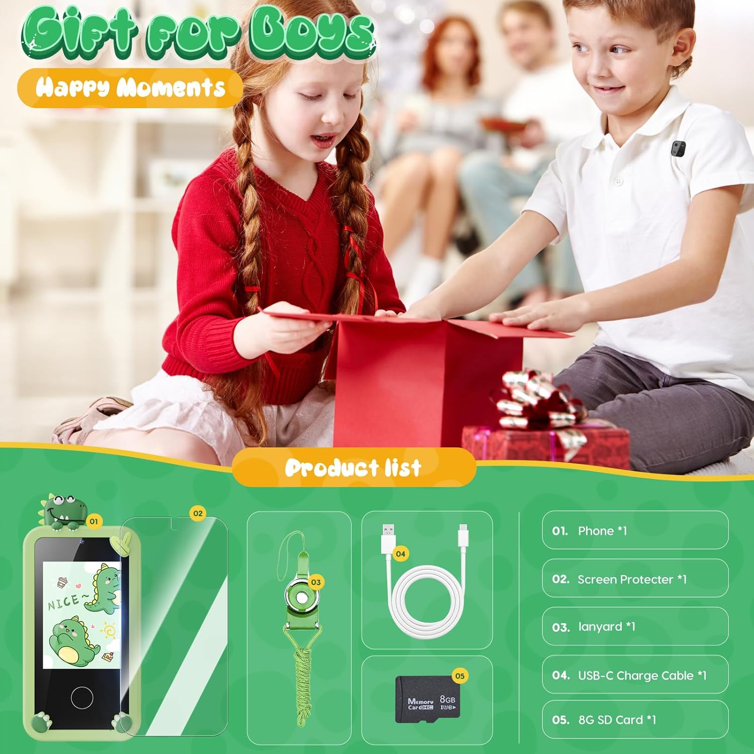 Kids Speelgoed Telefoon | Educatieve Mobiele Telefoon voor Jongens 3-9 Jaar | 16 Leerspellen | Camera & Muziekspeler | Kerstcadeau