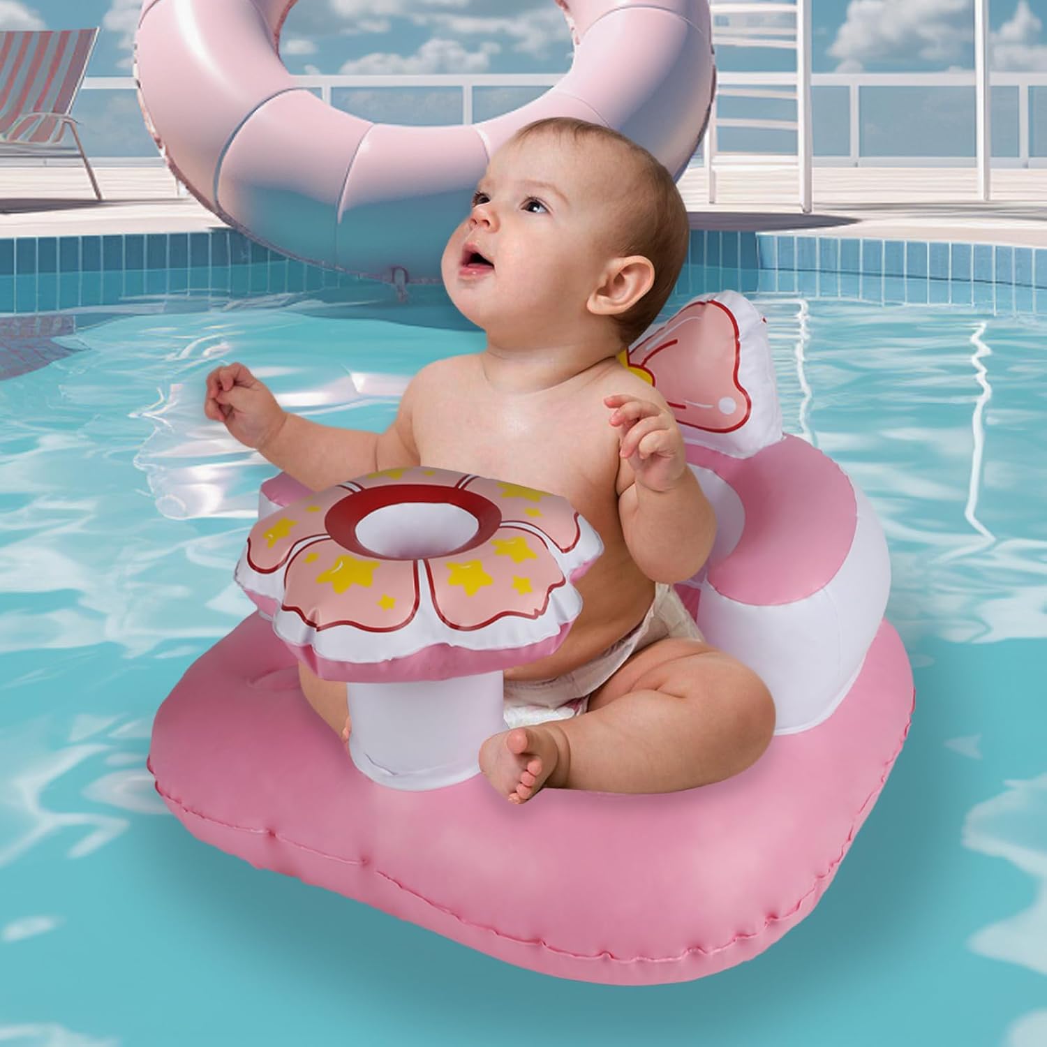 Multi-Functionele Opblaasbare Baby Zitstoel | Roze Vloerstoel voor Baby's met Ingebouwde Luchtpomp vanaf 6 Maanden