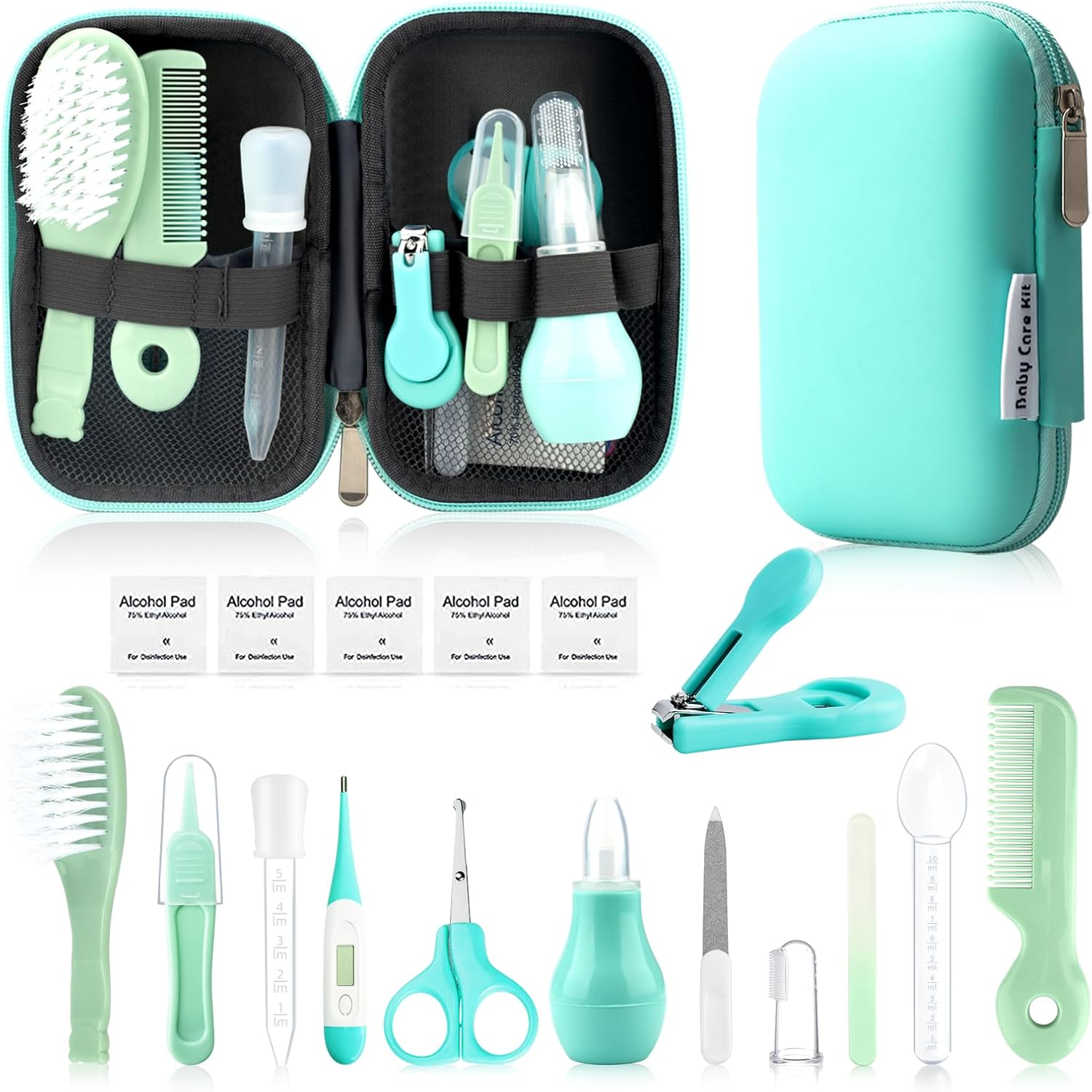 Baby Verzorgingsset voor Veiligheid | Borstel, Kam, Nagelknipper, Neusaspirator Essentiële Verzorgingskit voor Pasgeborenen