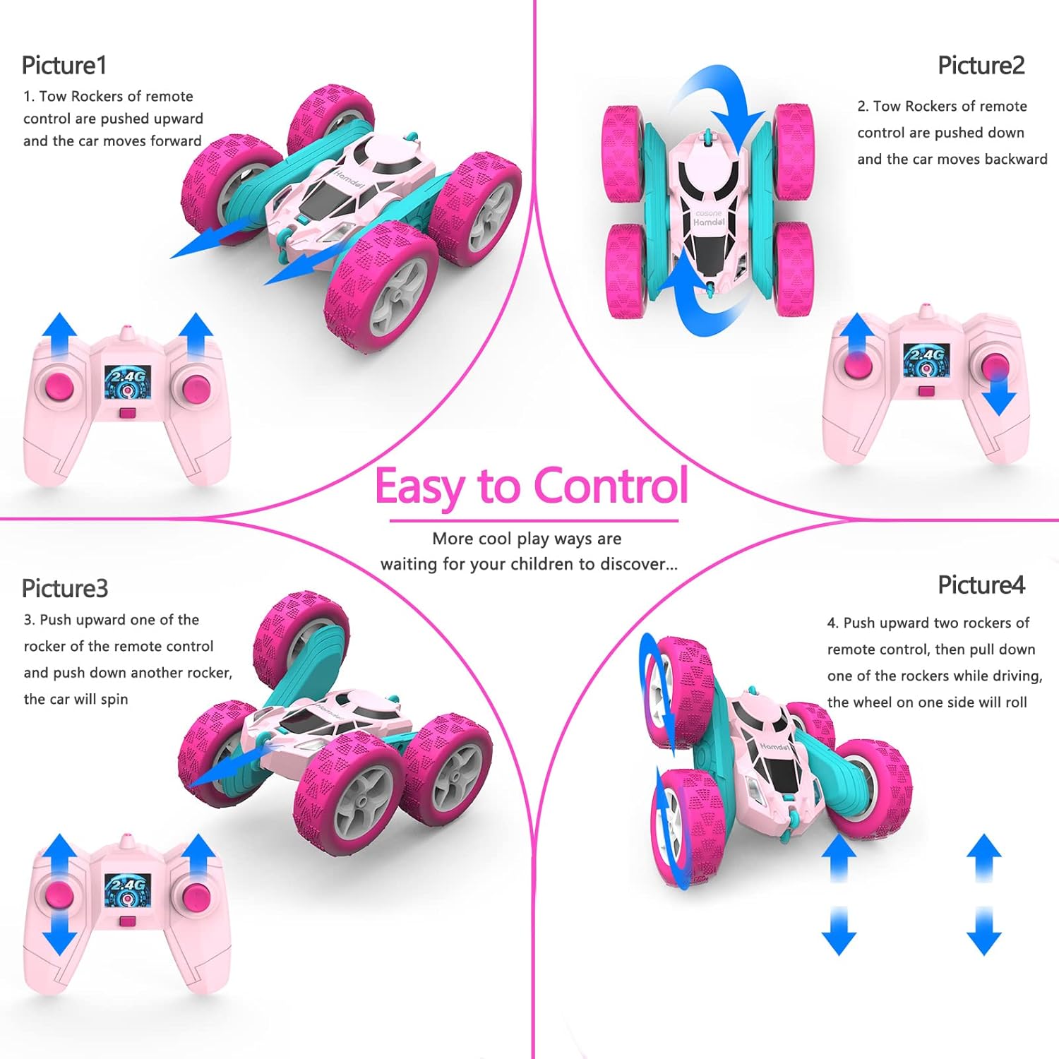 RC Stuntauto Kinderen 360° Rotatie – 4WD Dubbelzijdige Afstandsbediening Racewagen met LED Verlichting – Oplaadbaar Speelgoed Jongens Meisjes 6-12 Jaar