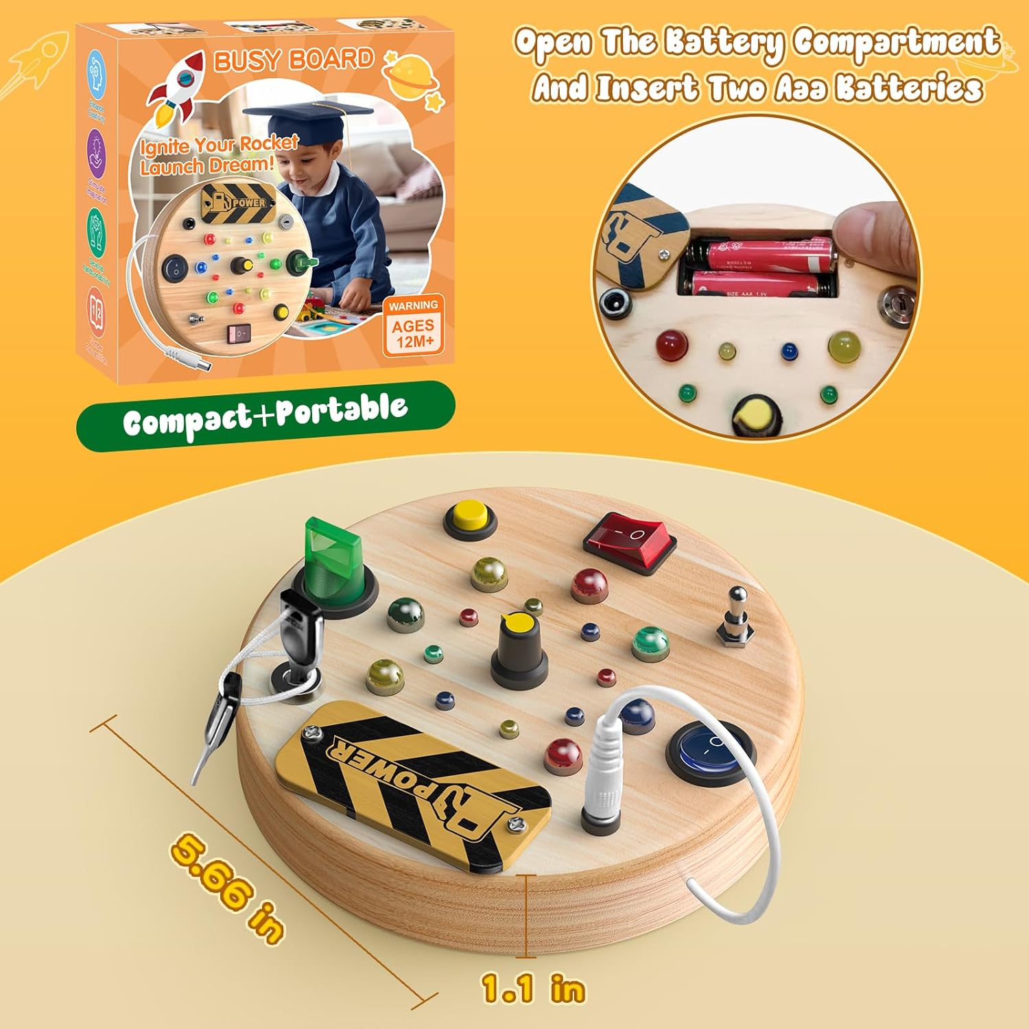 Houten Verlichte Busy Board Montessori Speelgoed | LED Schakelbord Educatief Speelgoed met Vormsorter voor Peuters van 1, 2, 3 Jaar Oud