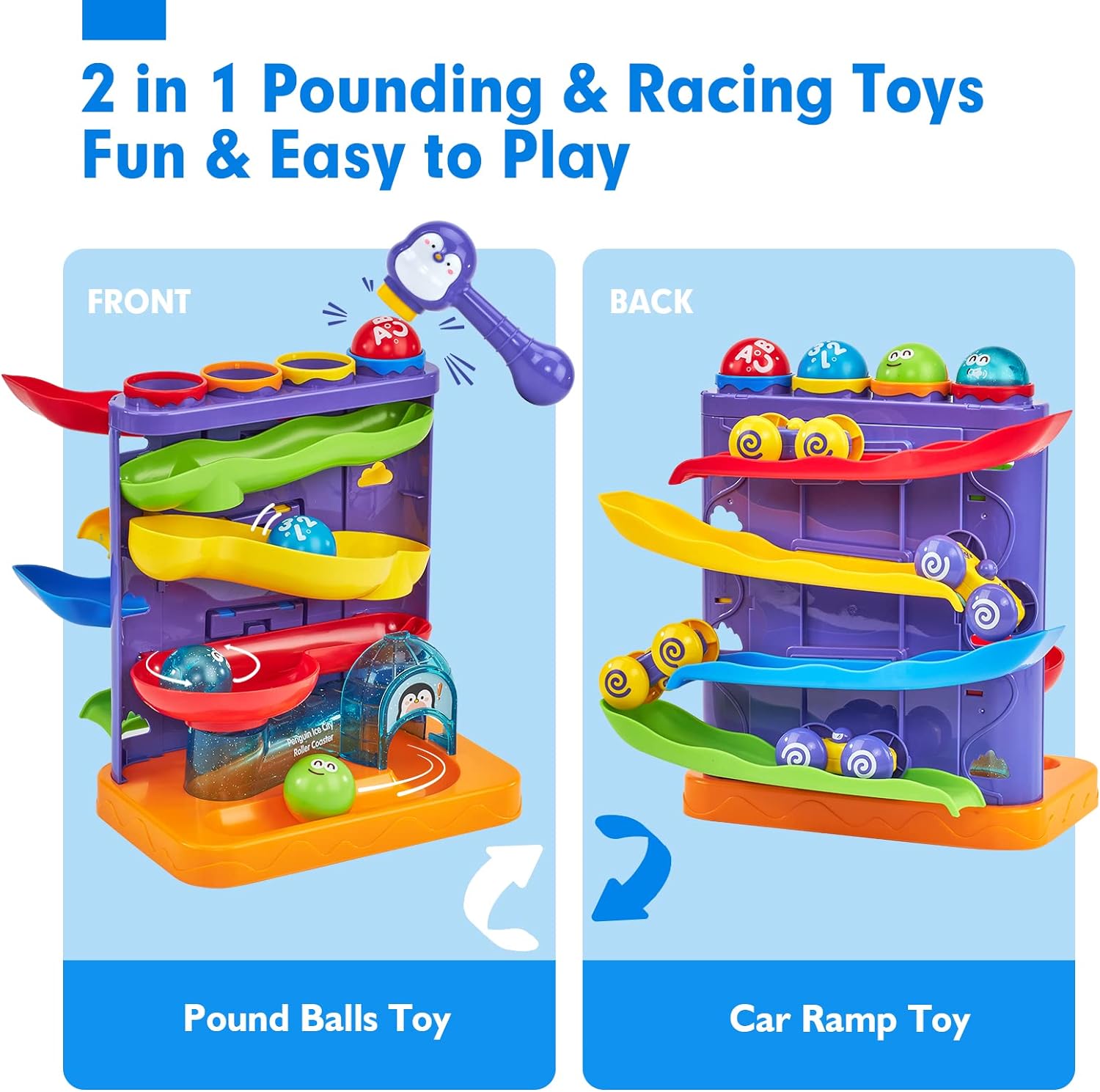 2-in-1 Hamerbal & Auto-Ramp Speelgoed | Montessori Leer Cadeau voor 1-3 Jaar | STEM Ontwikkelingsspeelset