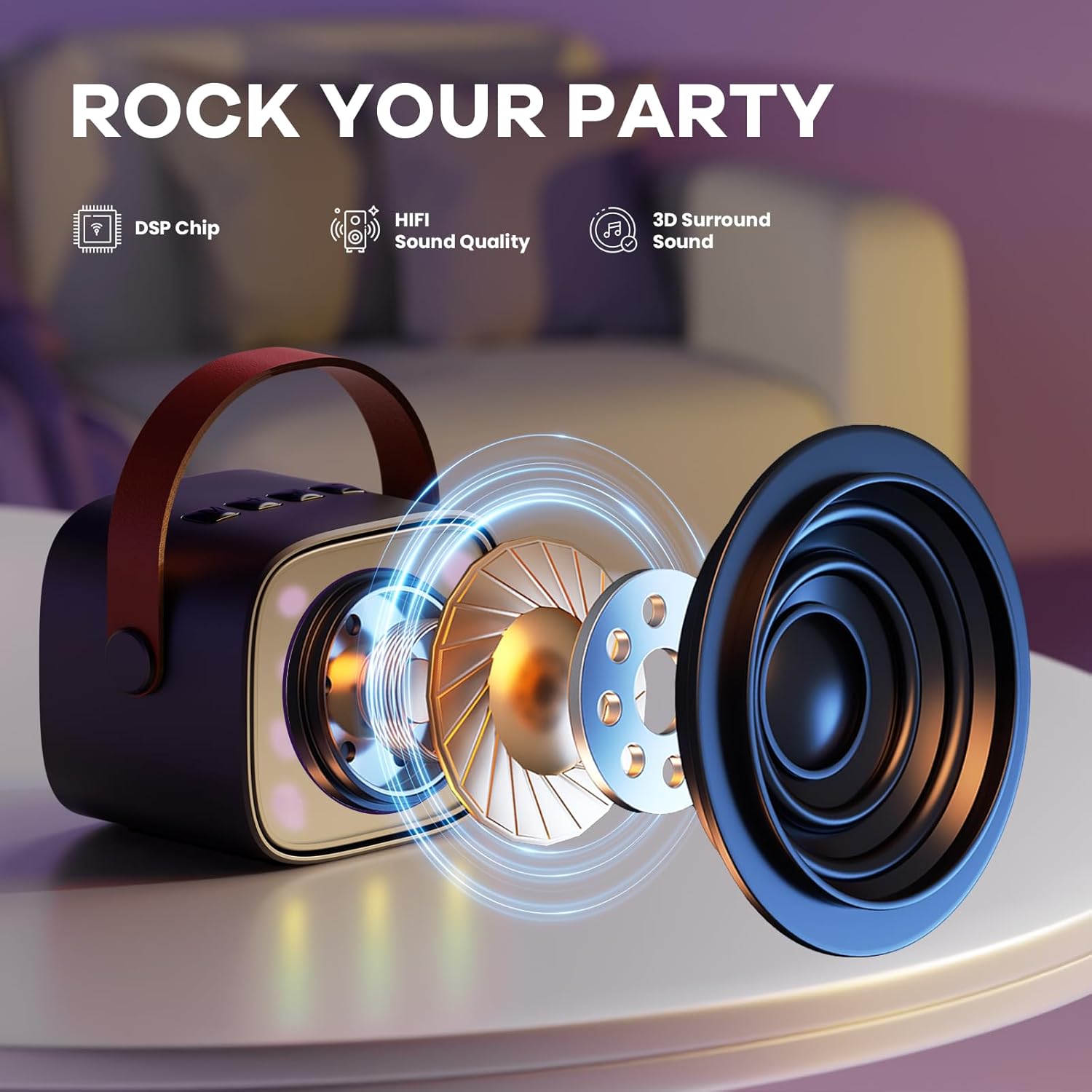 Mini karaoke machine | Bluetooth speaker met 2 draadloze microfoons