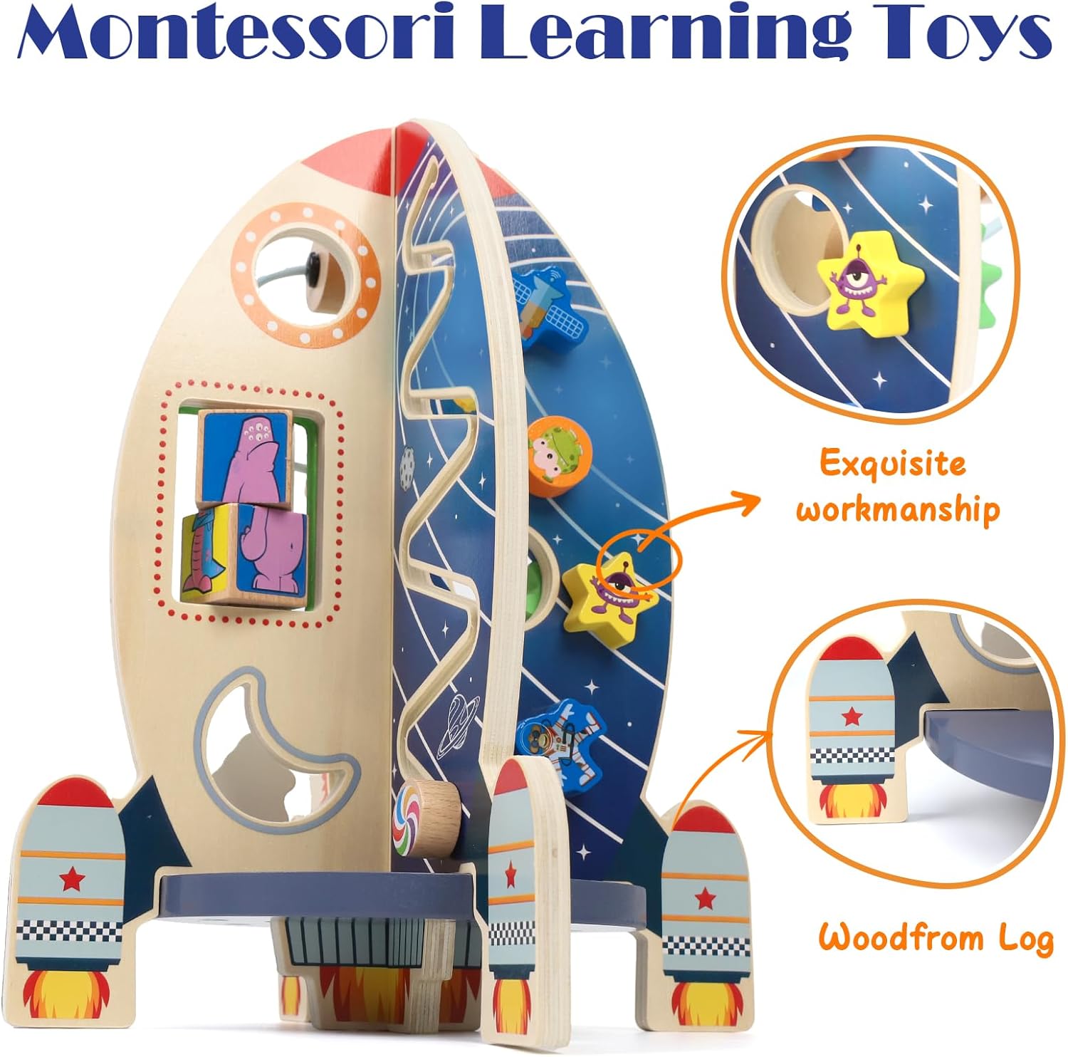 Ruimteraket Activiteitenkubus | Montessori Speelgoed 1+ Jaar | Sensorisch Educatief Druk Bord Cadeau