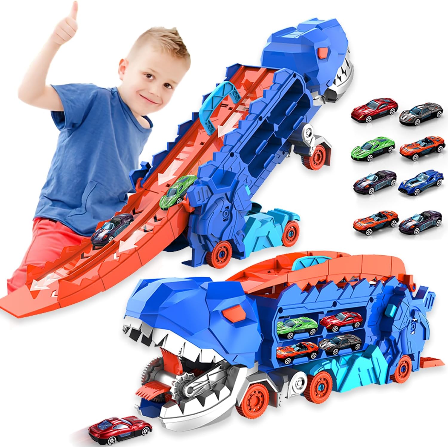 Dino Transporter Speelset met Piste | Transformeerbare Dinosaurus Truck met Racebaan voor Kinderen van 3-6 Jaar