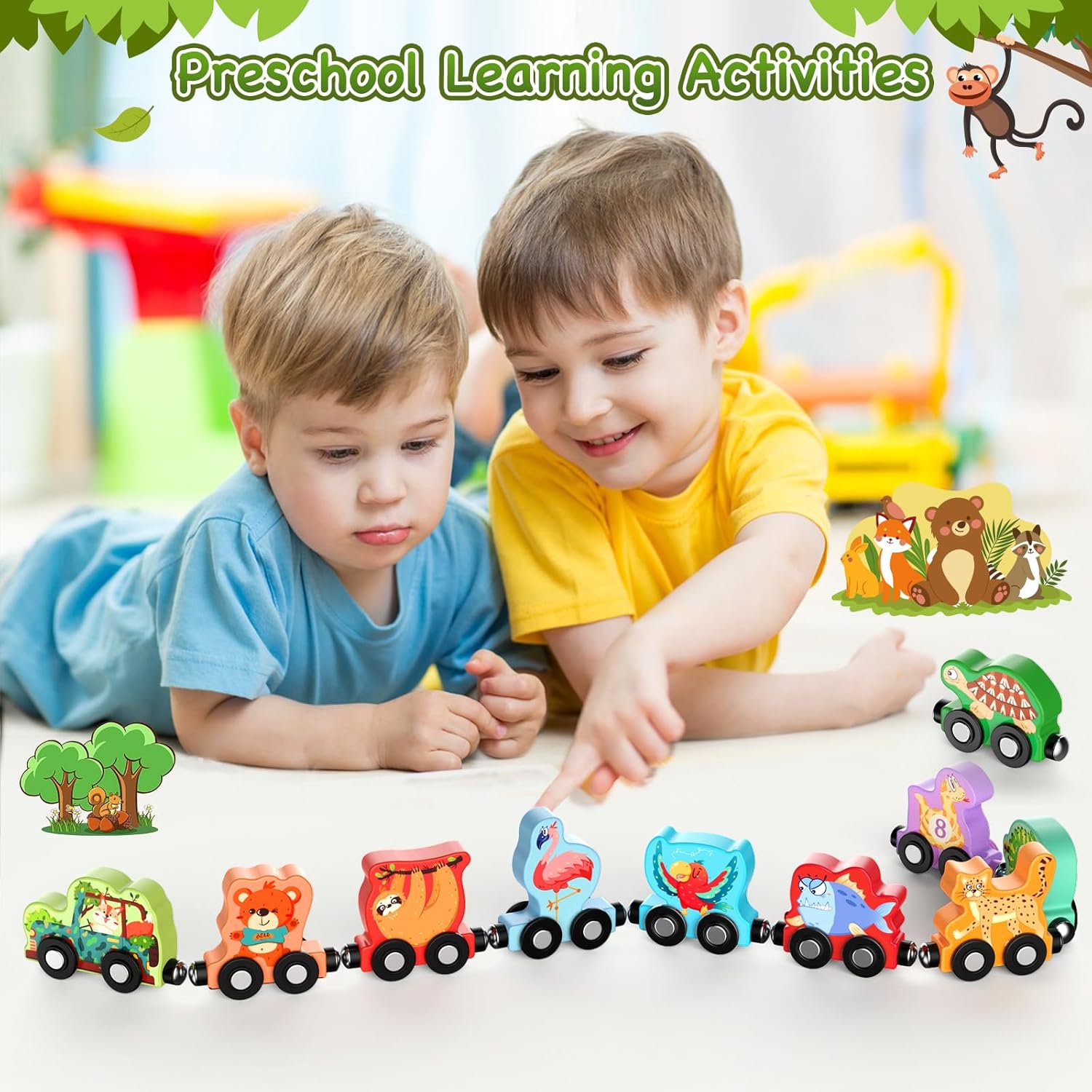 11 Magnetische Houten Dieren Trein Set | Montessori Speelgoed voor Peuters Kleuter Leeractiviteiten voor Kinderen