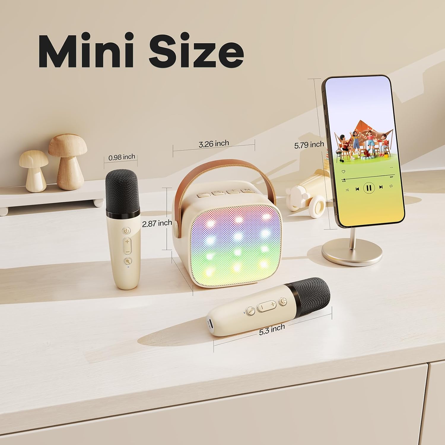 Mini karaoke machine | Bluetooth speaker met 2 draadloze microfoons