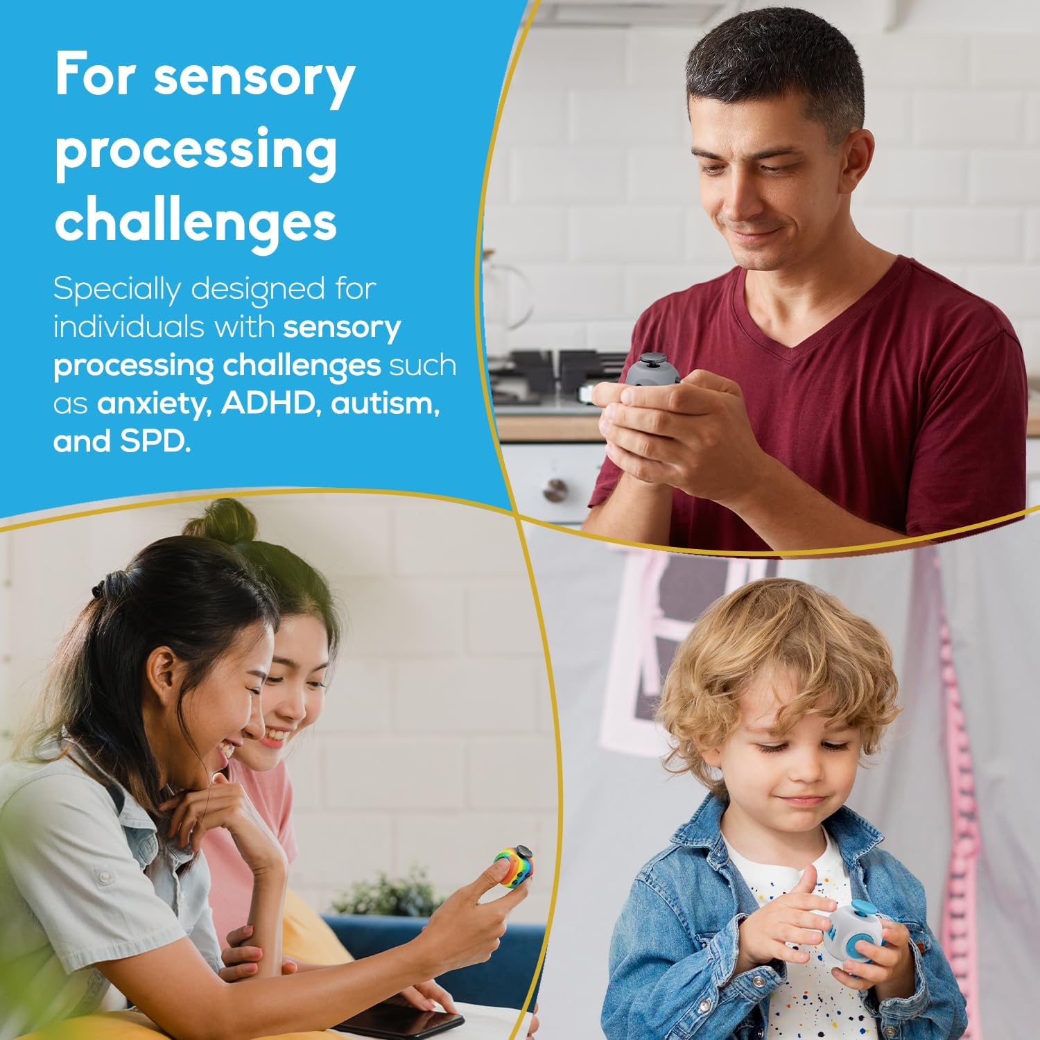 Fube Fidget Cube – 6-zijdige Anti-Stress Kubus met Etui, Kinderen & Volwassenen