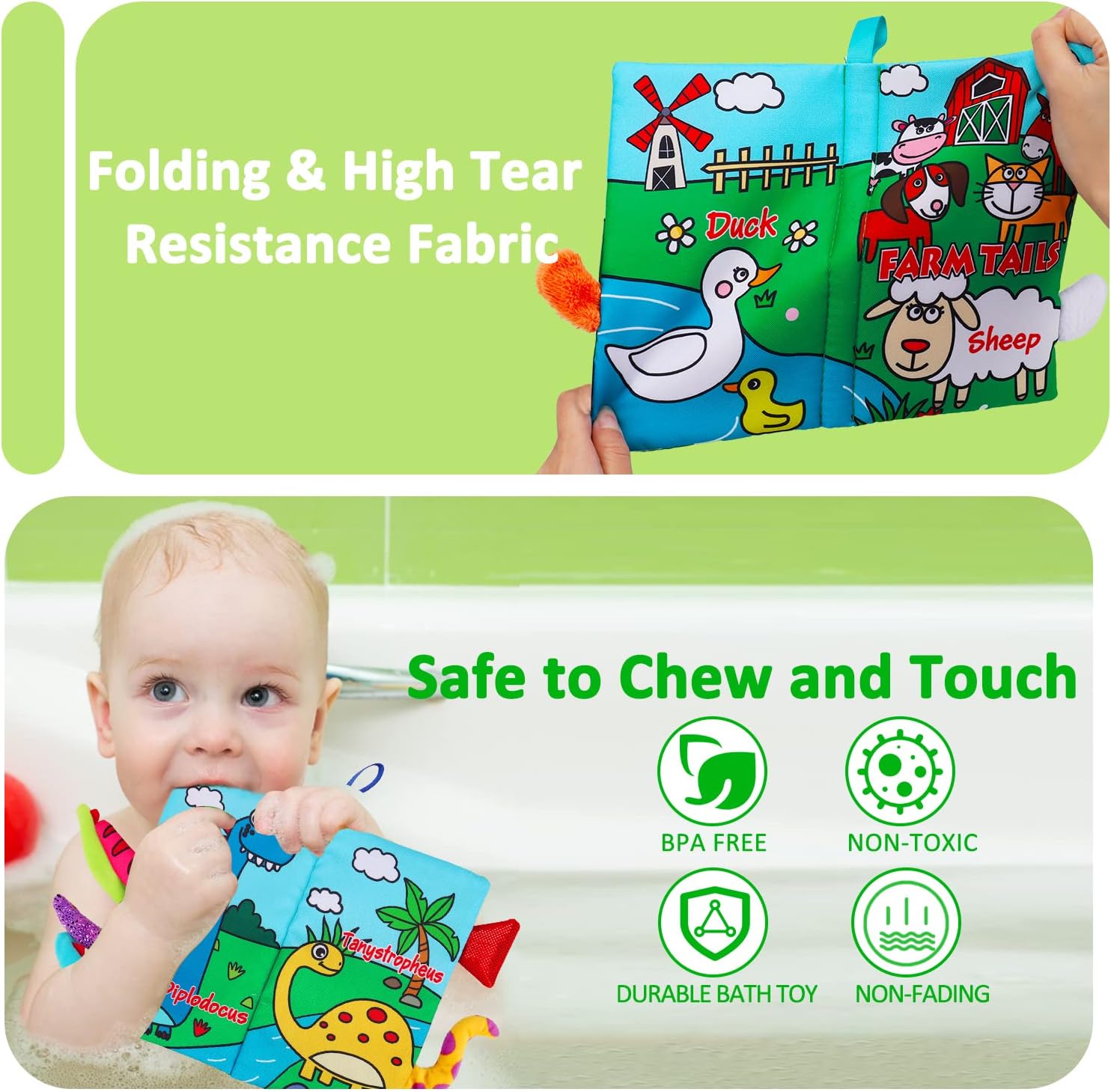 2 Stuks Zachte Stoffen Babyboeken | Hoog contrast zintuiglijk speelgoed voor baby's, knisperend voel- en bijtspeelgoed van 6 tot 12 maanden