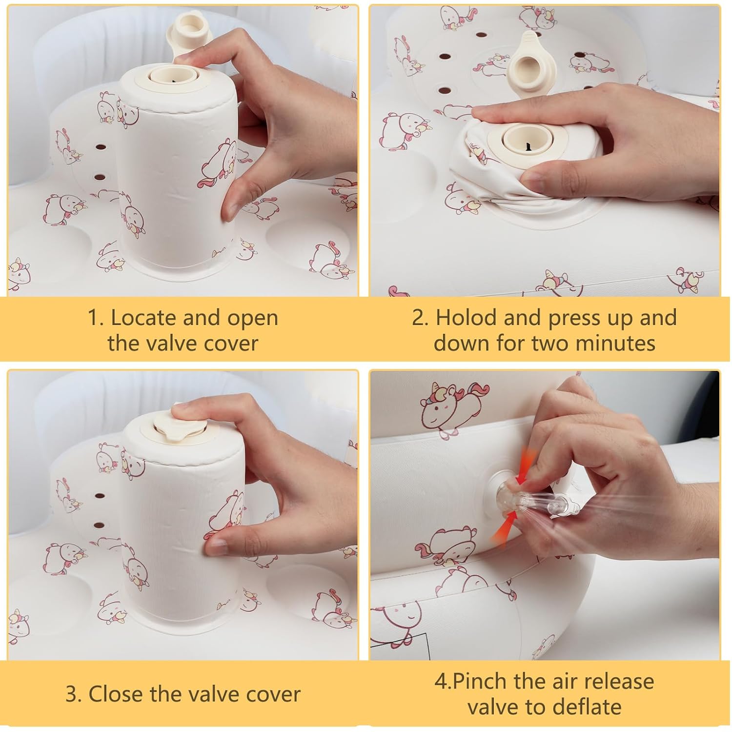 Opblaasbaar babyzitje voor baby's vanaf 3 maanden l met ingebouwde luchtpomp - Beer Patroon