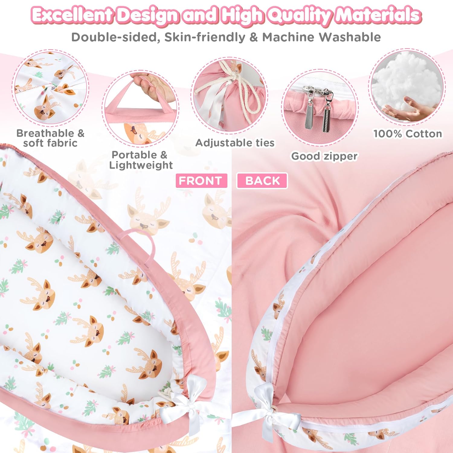 Draagbare Baby Ligstoel Baby Vloer Stoel | Ademend & Zachte Baby Nest Overtrek 0-24 Maanden