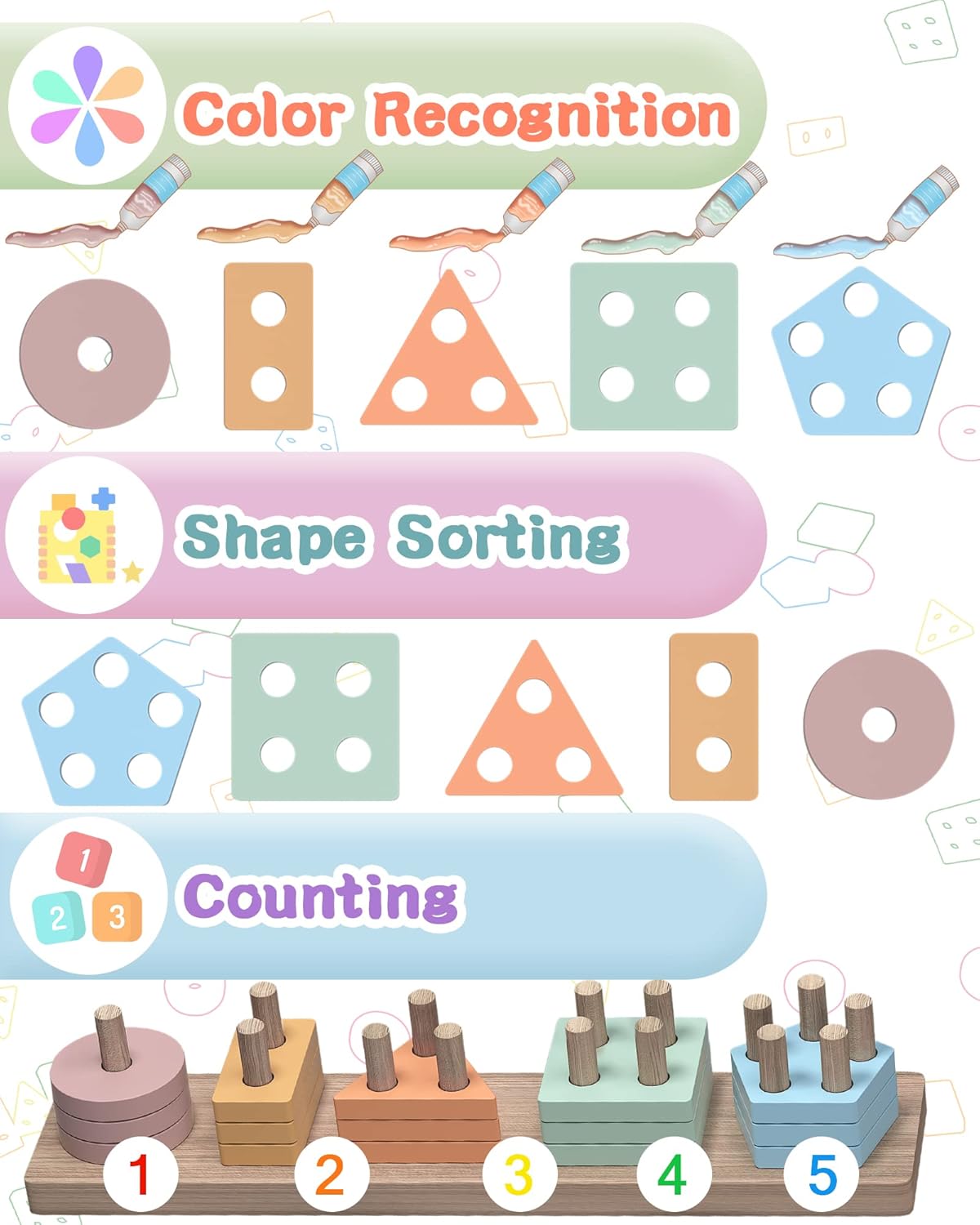 Montessori Speelgoed Hout | Zintuiglijk Educatief Speelgoed voor Peuters 1-3 Jaar | Leerzaam Cadeau voor Jongens & Meisjes
