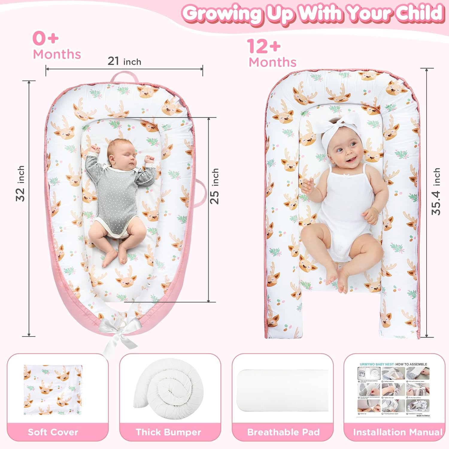 Draagbare Baby Ligstoel Baby Vloer Stoel | Ademend & Zachte Baby Nest Overtrek 0-24 Maanden