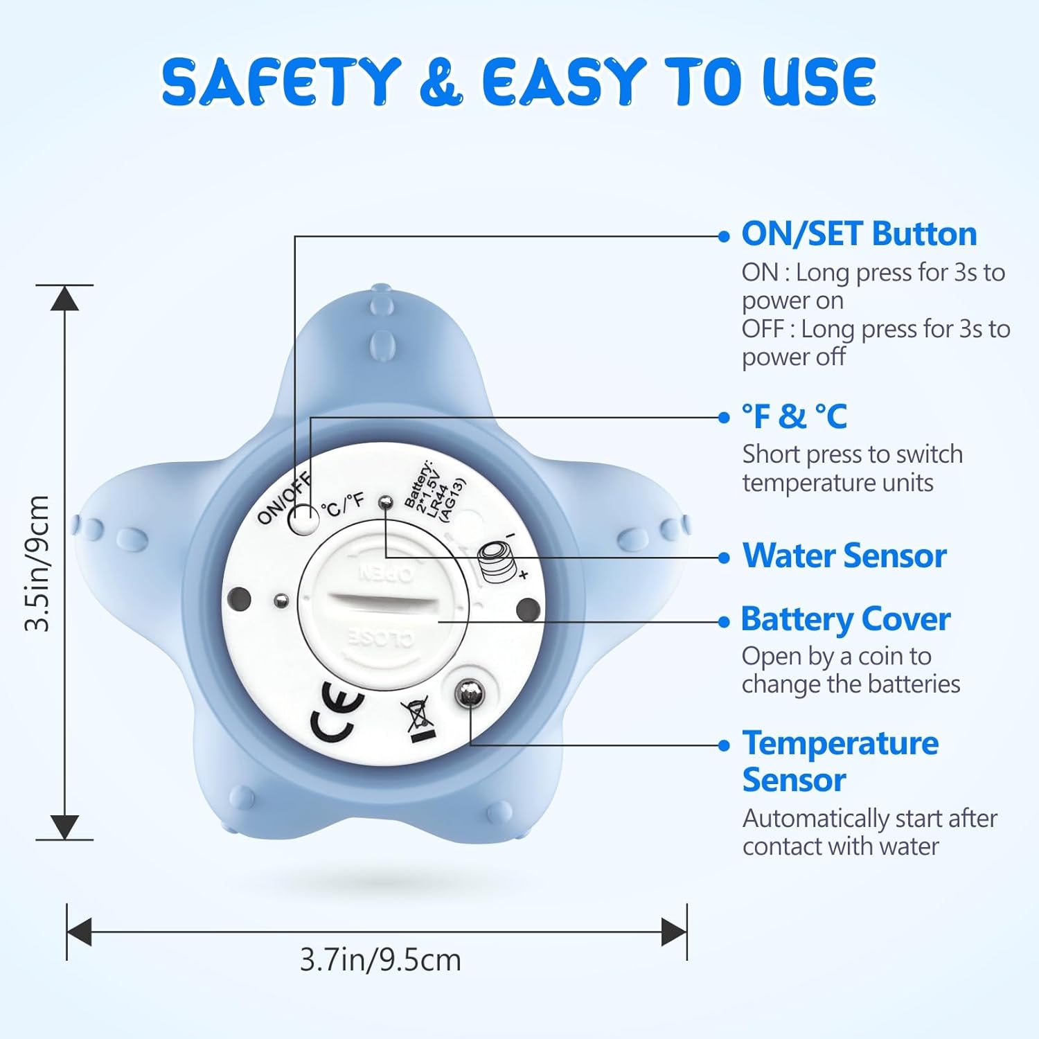 Baby badthermometer digitaal|Waterthermometer met 3 kleuren display en veiligheidswaarschuwing