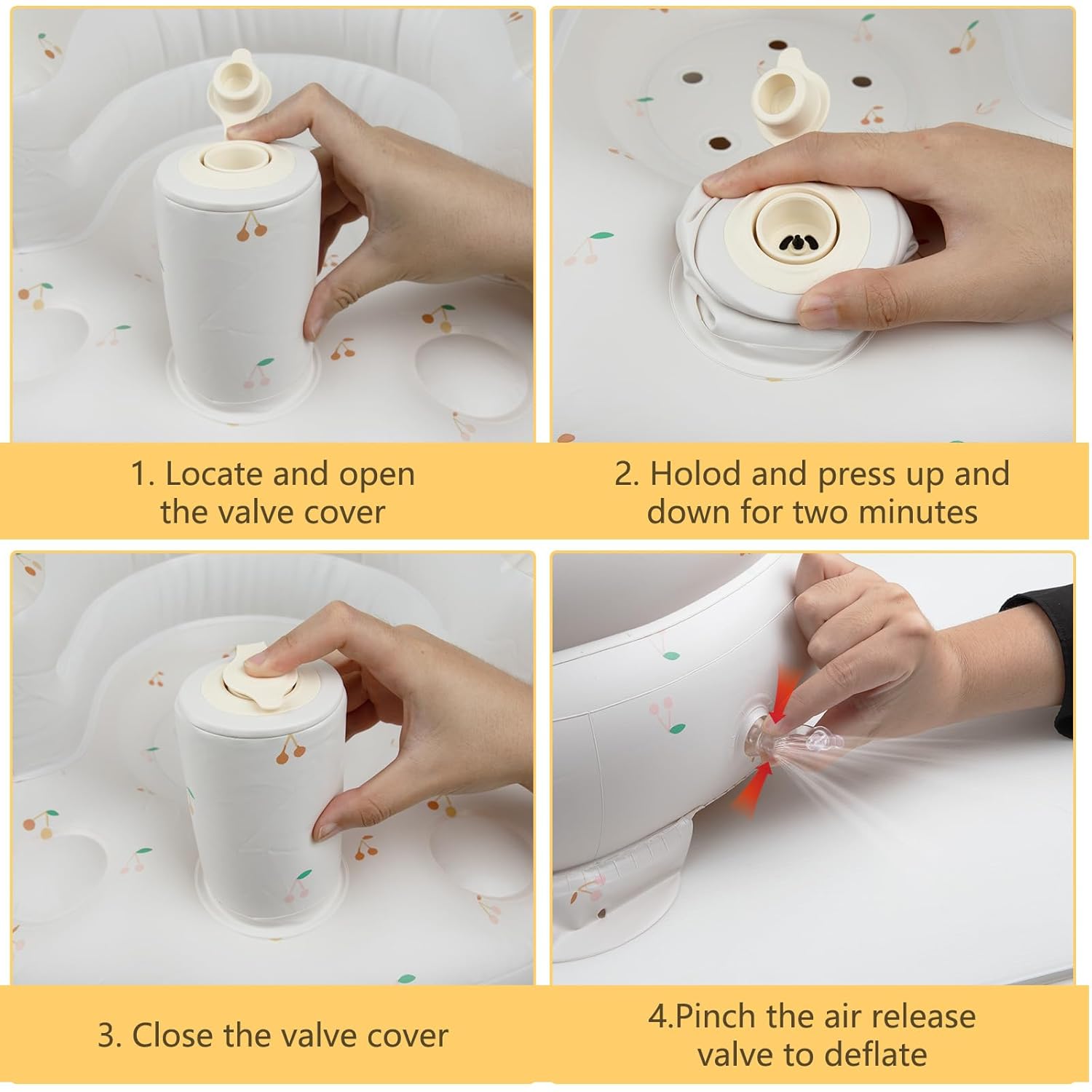 Opblaasbaar babyzitje voor baby's vanaf 3 maanden l met ingebouwde luchtpomp - Beer Patroon