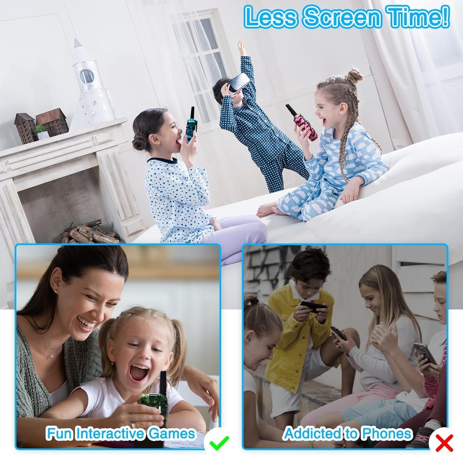 Walkie Talkies Jongens & Meisjes | Kinderspeelgoed 4-6 Jaar | Outdoor Radio Speelgoed 3-7 Jaar (Blauw & Roze & Geel)