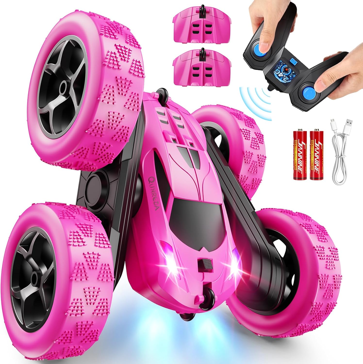 RC Auto 4WD Stuntauto | Afstandsbediening Auto met LED & 360° Flips | USB-C Oplaadbaar Cadeau voor Jongens 6-12 Jaar