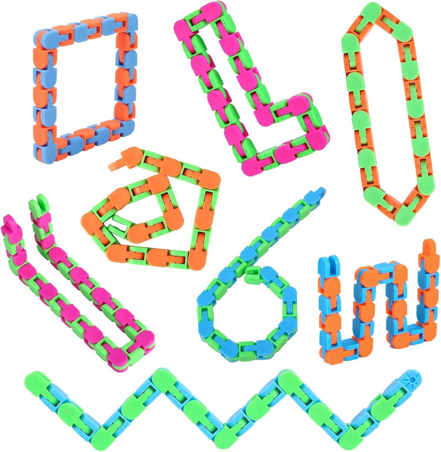 Wacky tracks fidget set | 8 stuks klik- en slangenspeelgoed