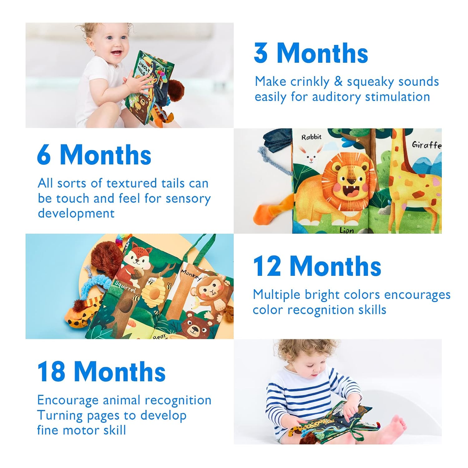 Montessori Voelboek | Hoog Contrast Sensorisch Baby Speelgoed voor 6 tot 12 Maanden Babyboekjes 0-3+ Jaar