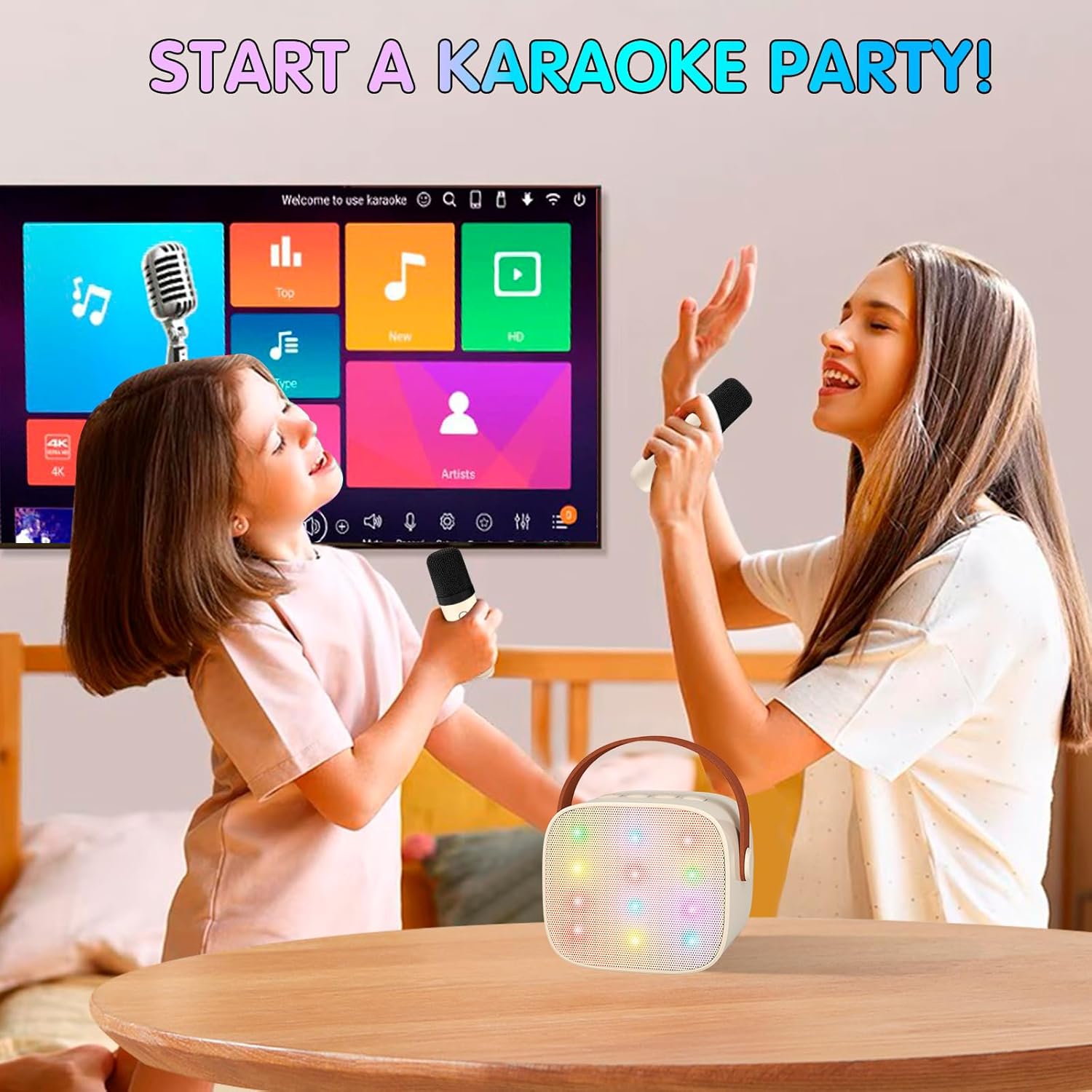 Mini karaoke machine | Bluetooth speaker met 2 draadloze microfoons