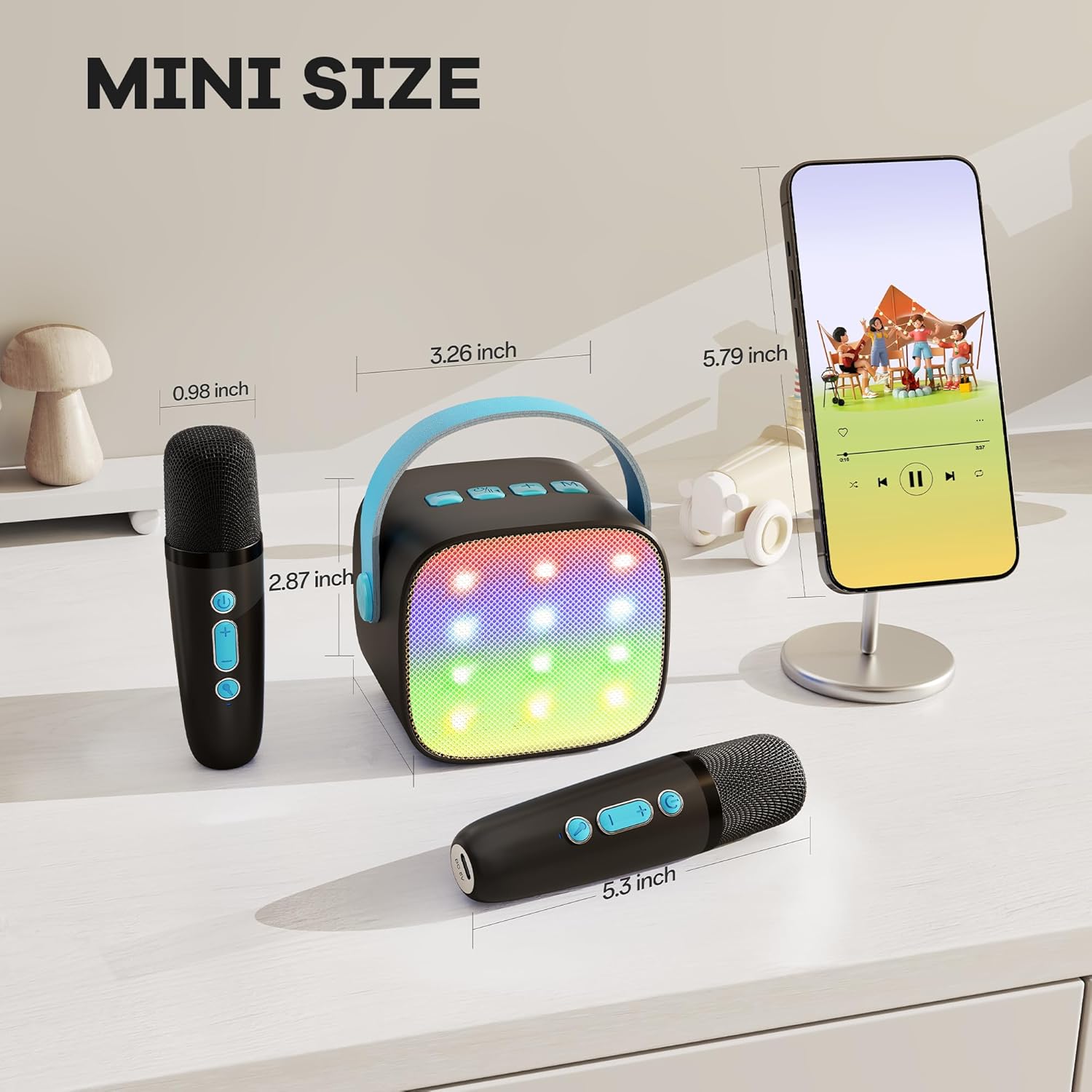 Mini karaoke machine | Bluetooth speaker met 2 draadloze microfoons
