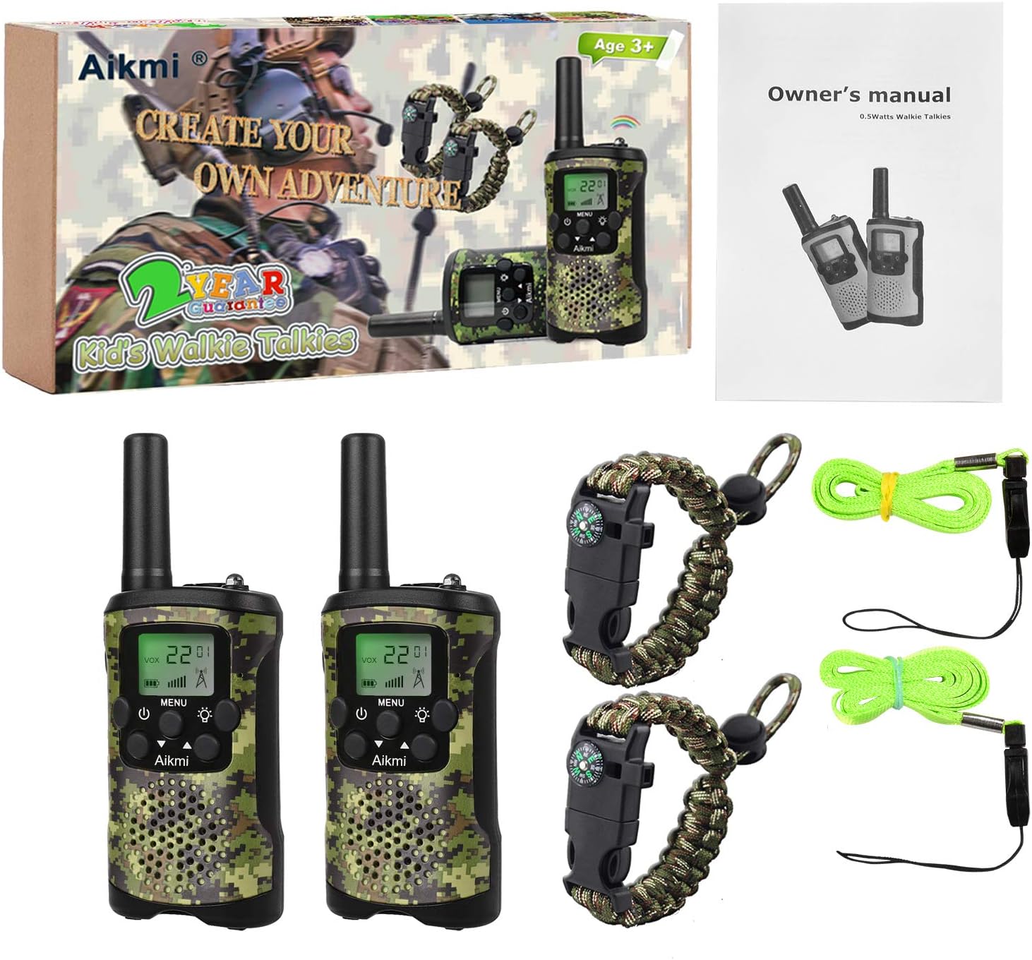 Walkie Talkies Voor Kinderen, 22 Kanalen, 2-Weg Radio, 5 km Bereik, Duurzaam Speelgoed, Beste Verjaardagscadeaus Voor Jongens En Meisjes Van 6 Jaar, Geschikt Voor Avonturen En Kamperen (Groene Camo)