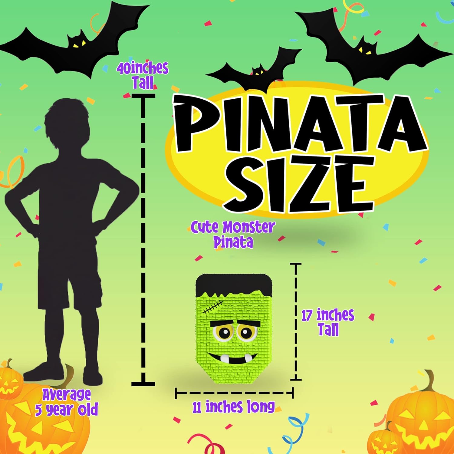 Frankenstein Piñata Set voor Halloween Feestjes - Complete 3-delige Bundel met Stok en Blinddoek voor Kinderen en Volwassenen - Griezelige Decoratie en Spel