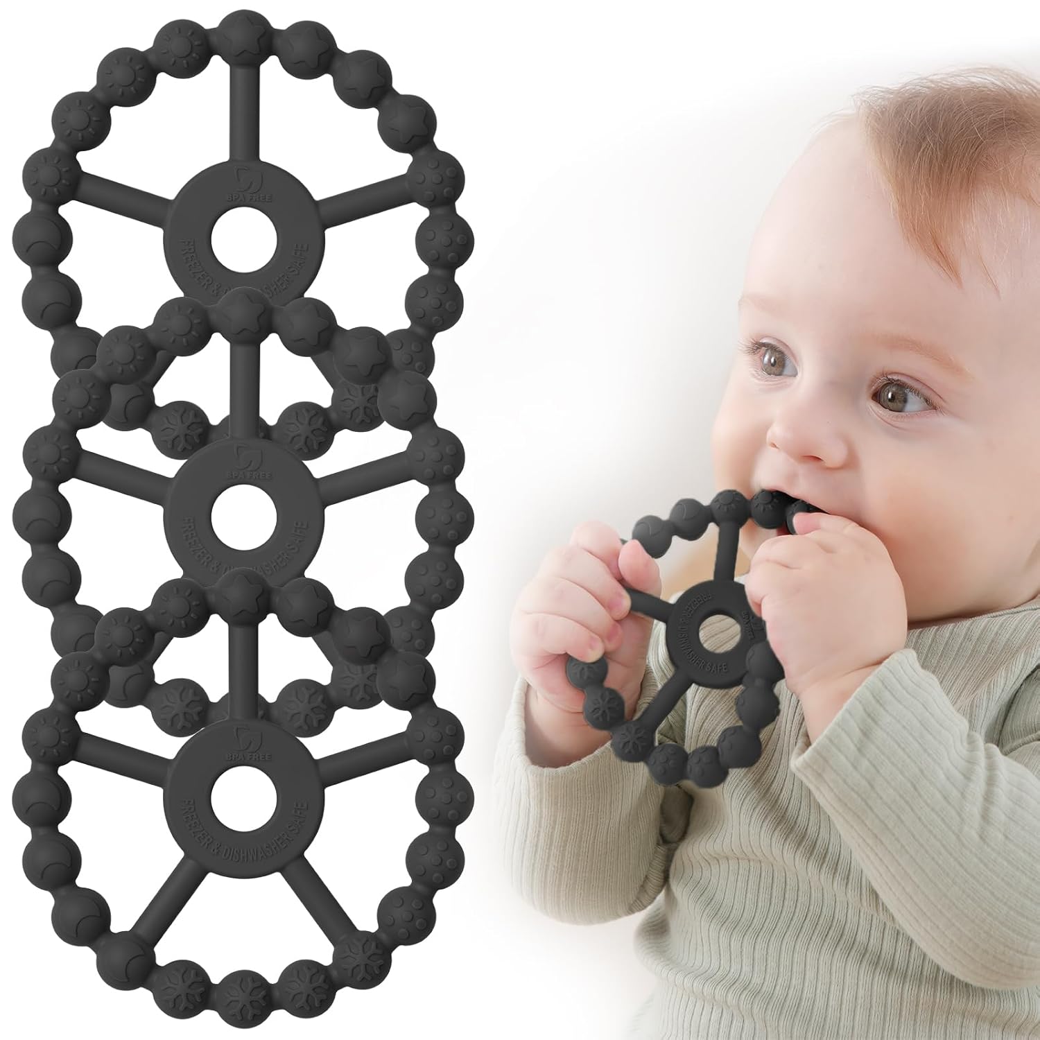 3 Stuks Siliconen Bijtringen voor Baby's van 0-24 Maanden - Zacht Bijtspeelgoed met 5 Texturen voor Jongens en Meisjes - Pijnverlichting bij Doorkomende Tandjes