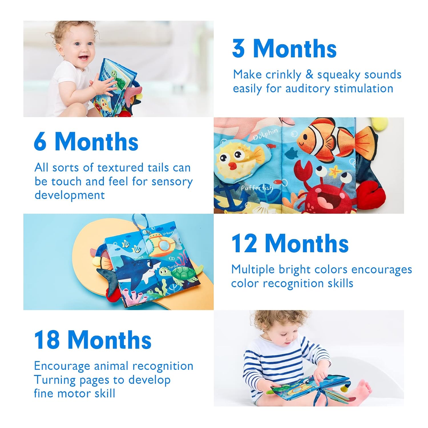 Montessori Voelboek | Hoog Contrast Sensorisch Baby Speelgoed voor 6 tot 12 Maanden Babyboekjes 0-3+ Jaar