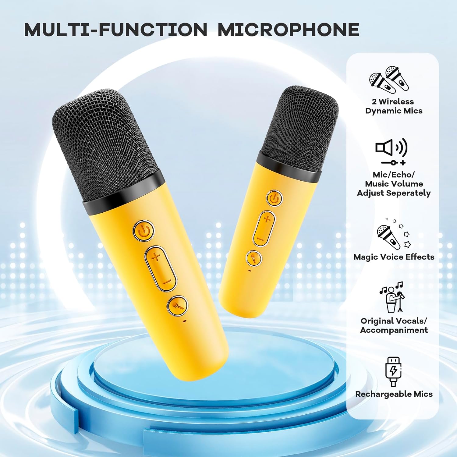 Mini karaoke machine | Bluetooth speaker met 2 draadloze microfoons