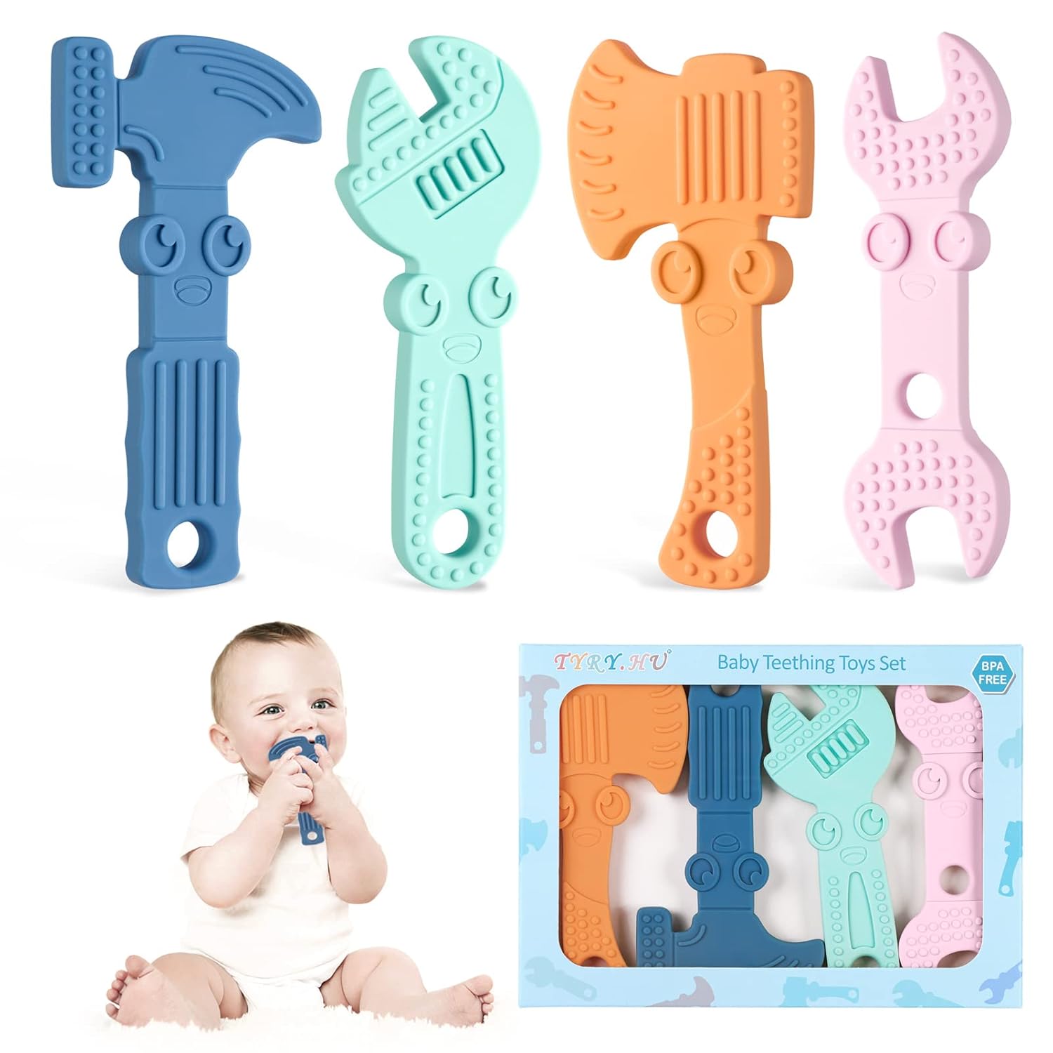 Baby Bijtring Speelgoed | BPA-Vrij Siliconen | Zachte Textuur & Makkelijk Schoon te Maken | 4 Stuks Baby Bijtringen
