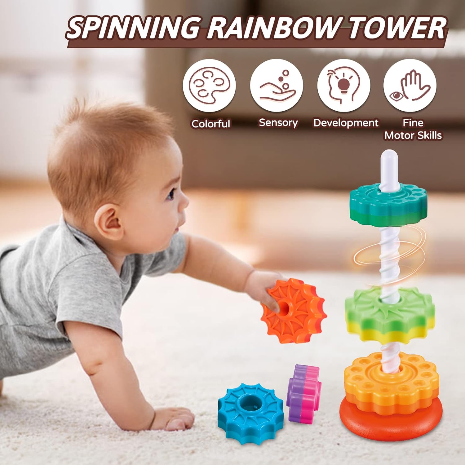Stapeltoren Spel voor Baby’s | Regenboog Ring Stapelaar Montessori Speelgoed voor Baby’s van 6-12 Maanden