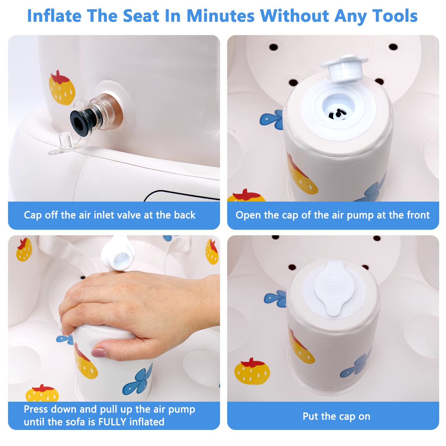 Opblaasbare Baby Vloer Zitstoel | Peuterstoel om Op te Zitten met Twee-Punt Harnas en Kolomvormige Luchtkussensteun voor 3-36 Maanden