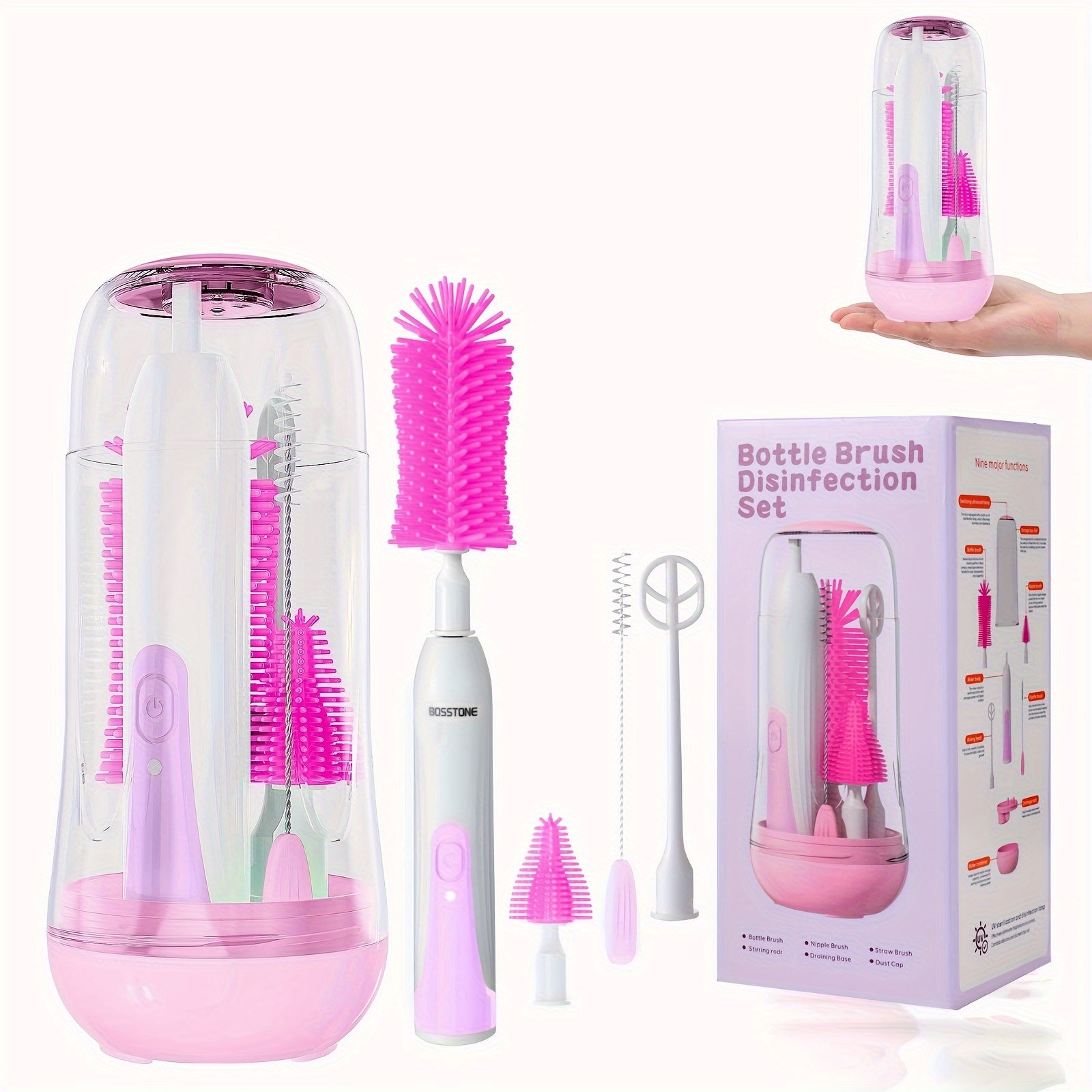 Kit de Brosses Électriques Rechargeables pour Biberons - Brosse en Silicone 4-en-1 Portable Voyage - Cadeau Indispensable pour Nouveaux Parents