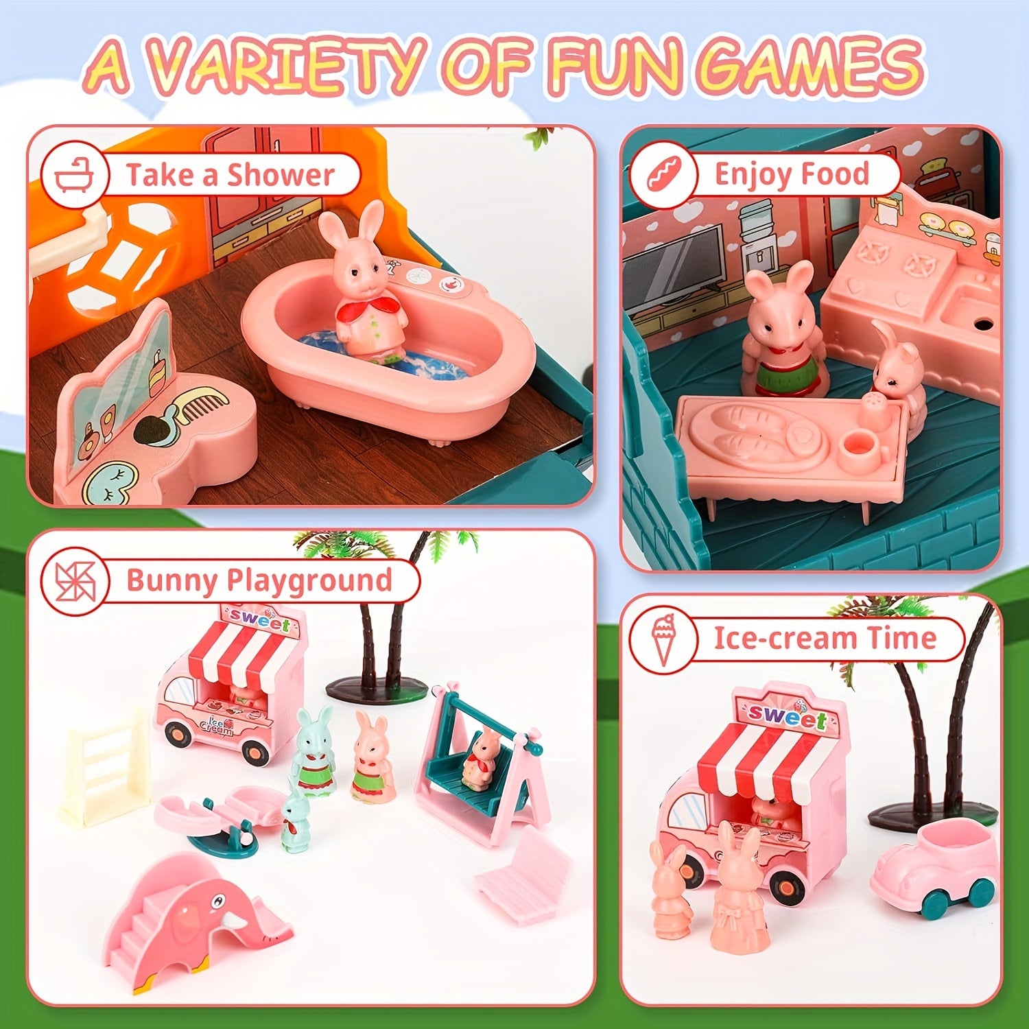 Schattig Konijnenhuis Speelset | Vouwbaar Plastic Konijnenspeelgoed – Interactief & Educatief Rollenspel voor Peuters