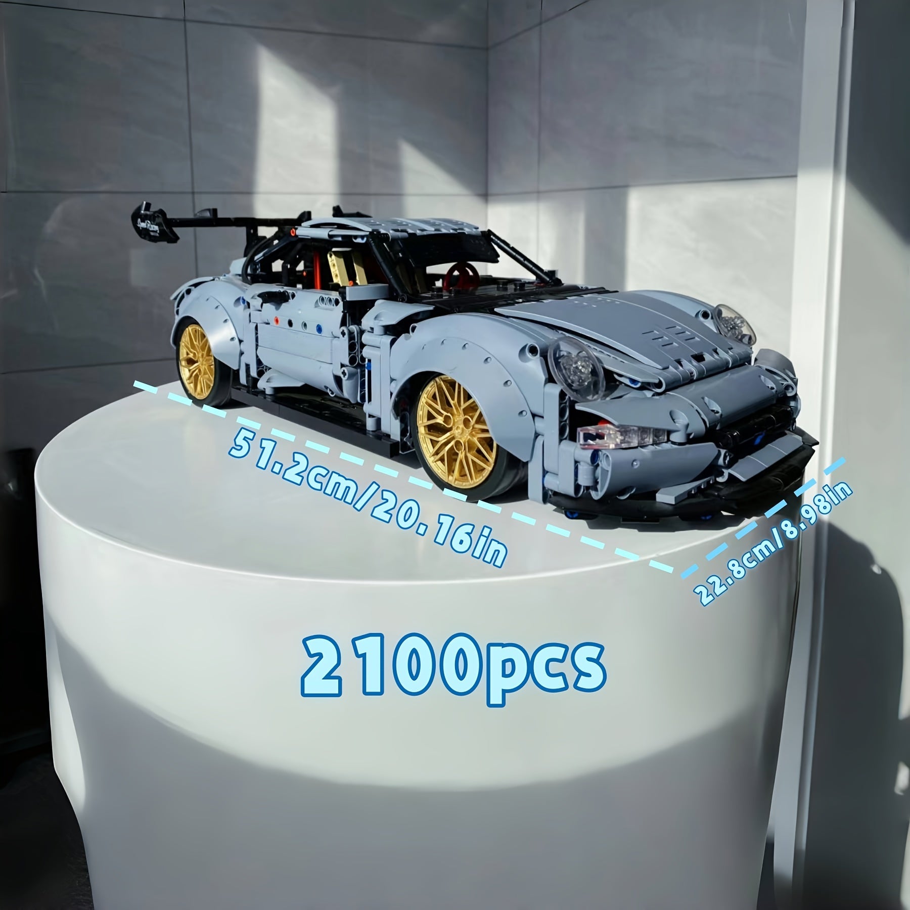 2100-delige blauwe raceauto bouwset - Compatibel met grote merken, ideaal voor volwassenen als cadeau voor Kerstmis, Halloween of verjaardagen.