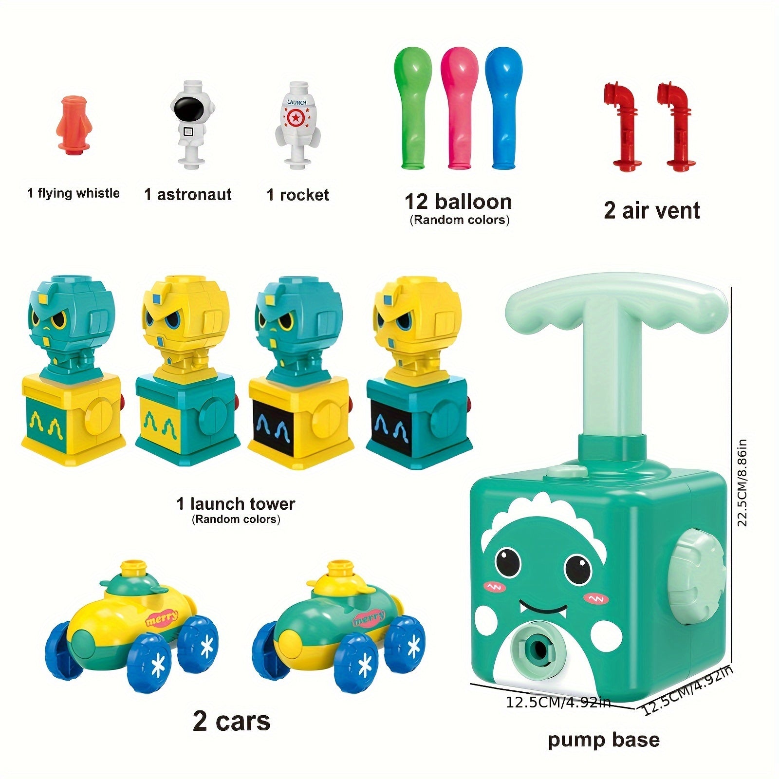 Cadeauset voor Kerst en Thanksgiving - Aerodynamische Ballonauto met Santa Claus Thema, Educatief Ballonpuzzel Speelgoed voor Kleuters, Inclusief Ballonvlieger en Handlanceerder