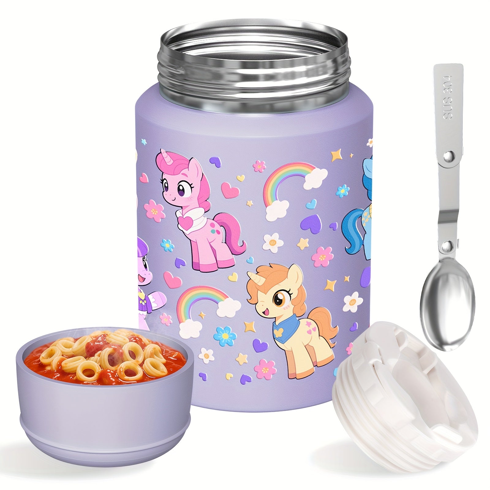 Geïsoleerde Voedselthermosfles voor Kinderen (500 ml) - Lekvrije RVS Lunchpot met Lepel - Houdt Maaltijden 10 Uur Warm of Koud