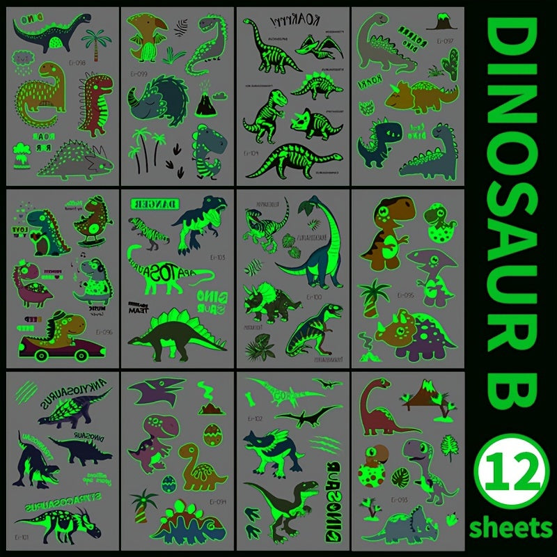Lumineuze Dinosaurus Tatoeages | Gloeien in het Donker, Waterdichte Verjaardags- en Halloween Tatoeages
