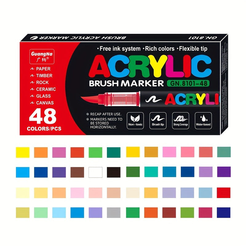 48 Stuks Vloeibare Acrylmarkers – Stapelbare Kleuren voor Professioneel Tekenwerk, Kunst & Decoratie