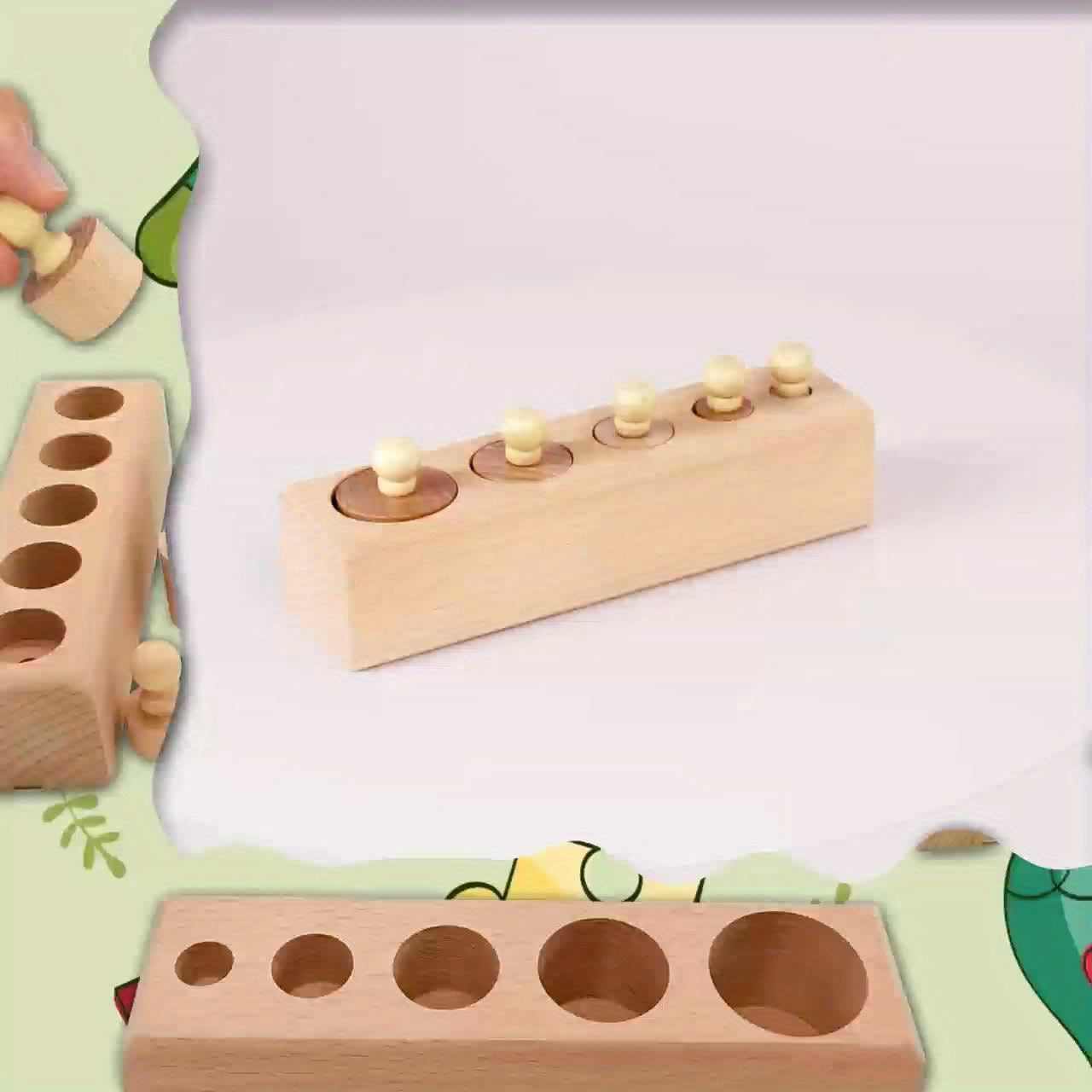 4-delige Houten Cilinderblokken Set met Knoppen | Sensorisch Educatief Speelgoed | Geschikt voor Peuters vanaf 3 Jaar
