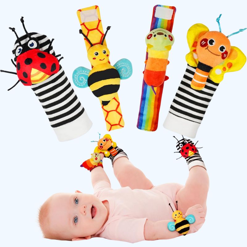 Baby Pols- en Sokken Rammelaar Voetvinder Set | Bug Series Sensorisch Speelgoed Voor Baby 0-12 Maanden
