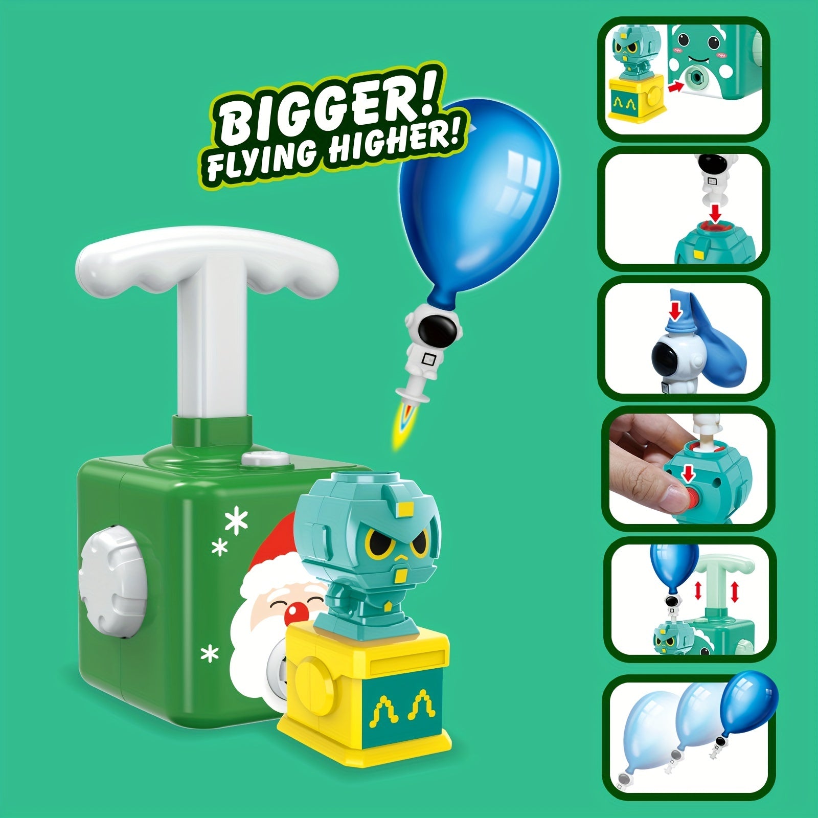 Cadeauset voor Kerst en Thanksgiving - Aerodynamische Ballonauto met Santa Claus Thema, Educatief Ballonpuzzel Speelgoed voor Kleuters, Inclusief Ballonvlieger en Handlanceerder