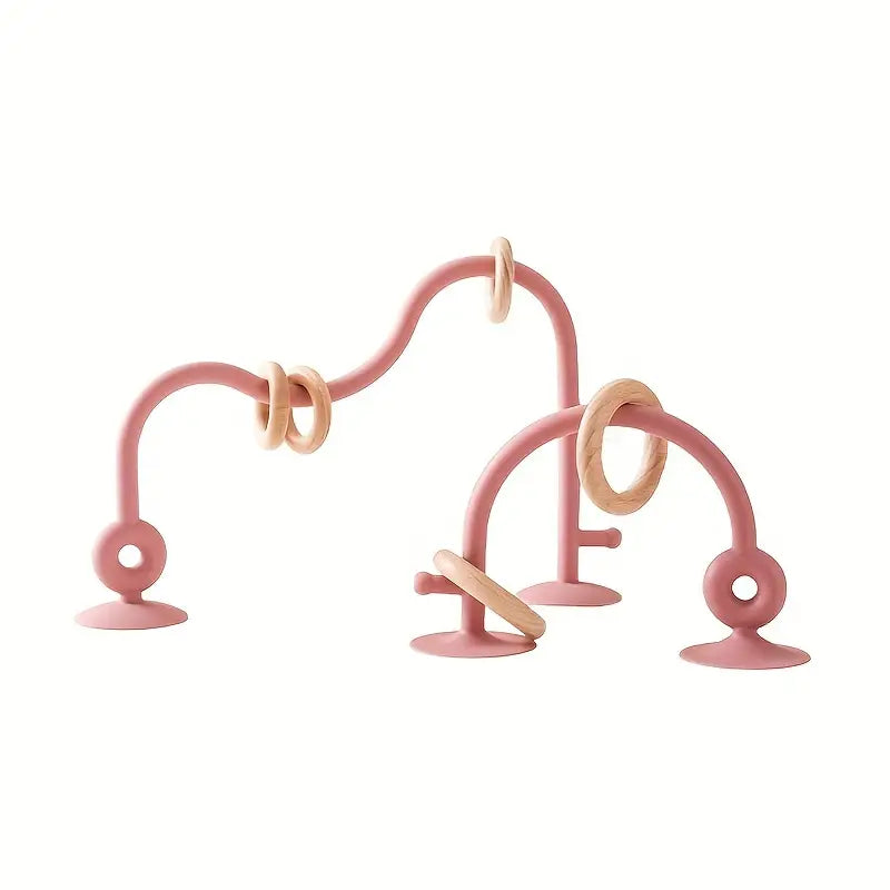 Silicone Zuig Baby Boog Speelgoed met Houten Ringen | Multicolor Baby Speelgoed voor Vroege Ontwikkeling