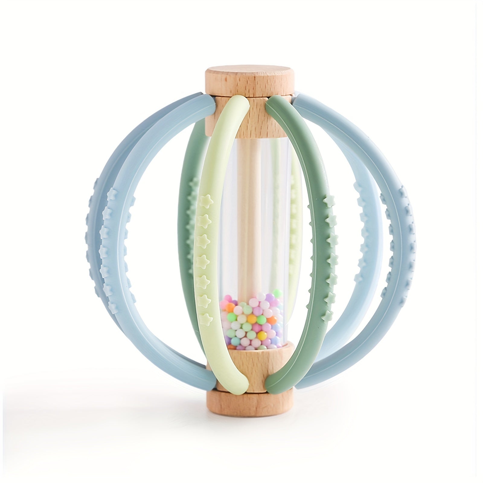 Houten en Silicone Bol Rammelaar: Kleurrijke Zandloper voor Baby's - Perfect voor Kerstmis, Halloween, Thanksgiving en Verjaardagscadeaus