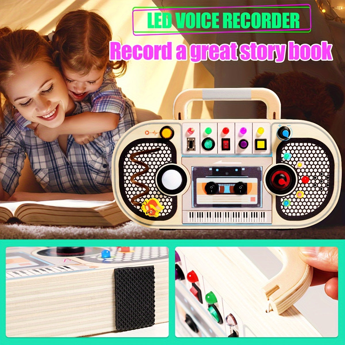 Interactief houten bord voor kinderen | Educatief stuurwiel met LED, muziek en sensorische activiteiten - Perfect reis speelgoed en cadeau voor Kerst/Halloween, assorti kleuren.