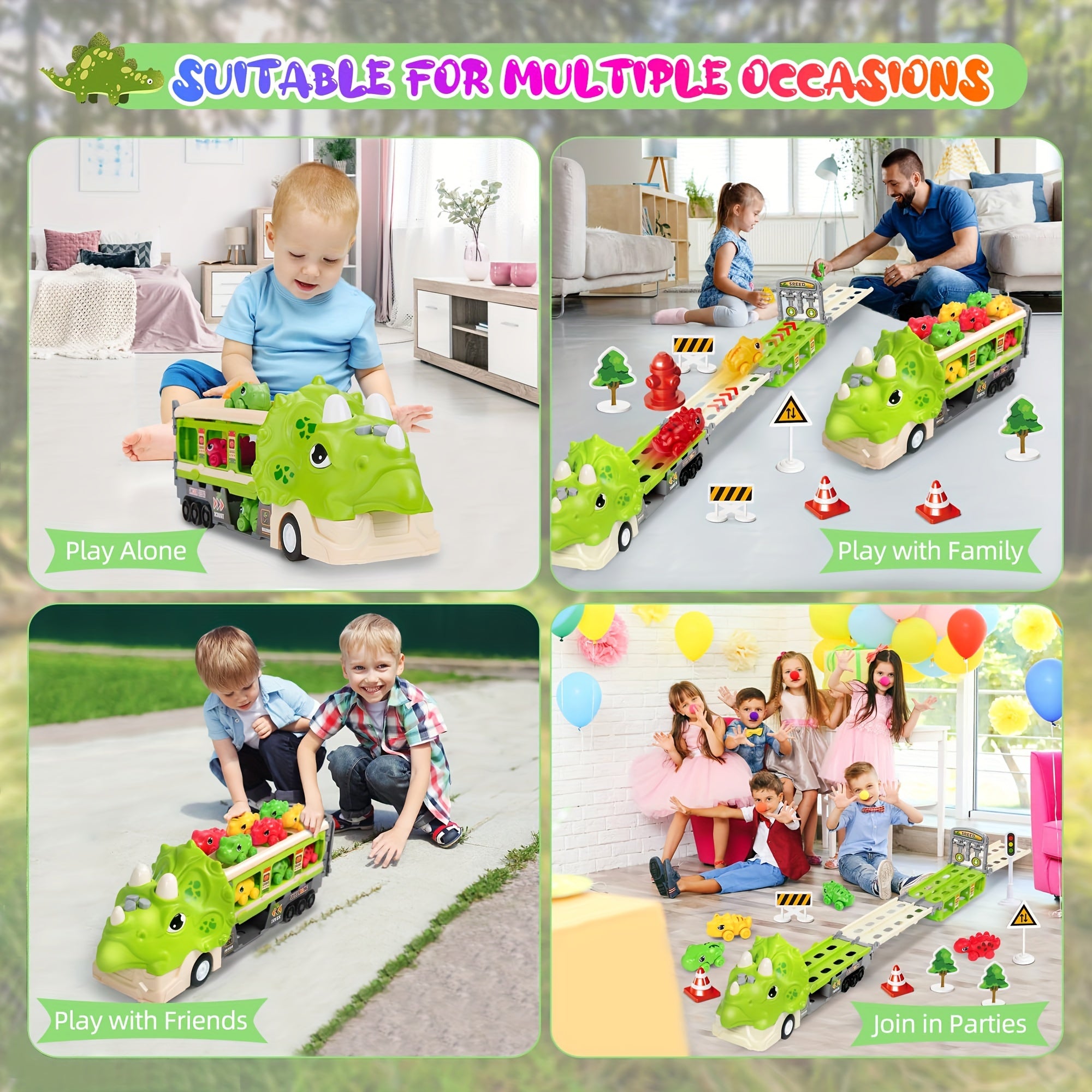 Dinosaurus Speelgoed voor Jongens van 3-5 Jaar, Triceratop Transport Vrachtwagen met 6 Dinosaurus Auto's, Activiteit Speelmat, Jurassic World Park Dinosaurus Speelgoed Set voor Peuter Verjaardag