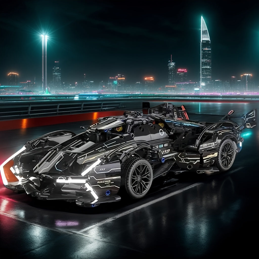 DIY Bouwset 1330 Stuks – Zwarte Sportauto in Blokken, Racewagen voor Kinderen & Volwassenen, Cadeau voor Kerst & Verjaardag