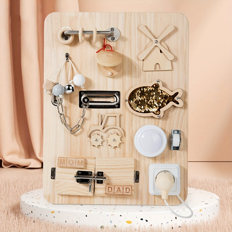 Houten Busy Board 70x86 cm+ | Educatief speelgoed met slotjes, sleutels en accessoires voor levensvaardigheden. Perfect cadeau voor Kerstmis en verjaardagen.